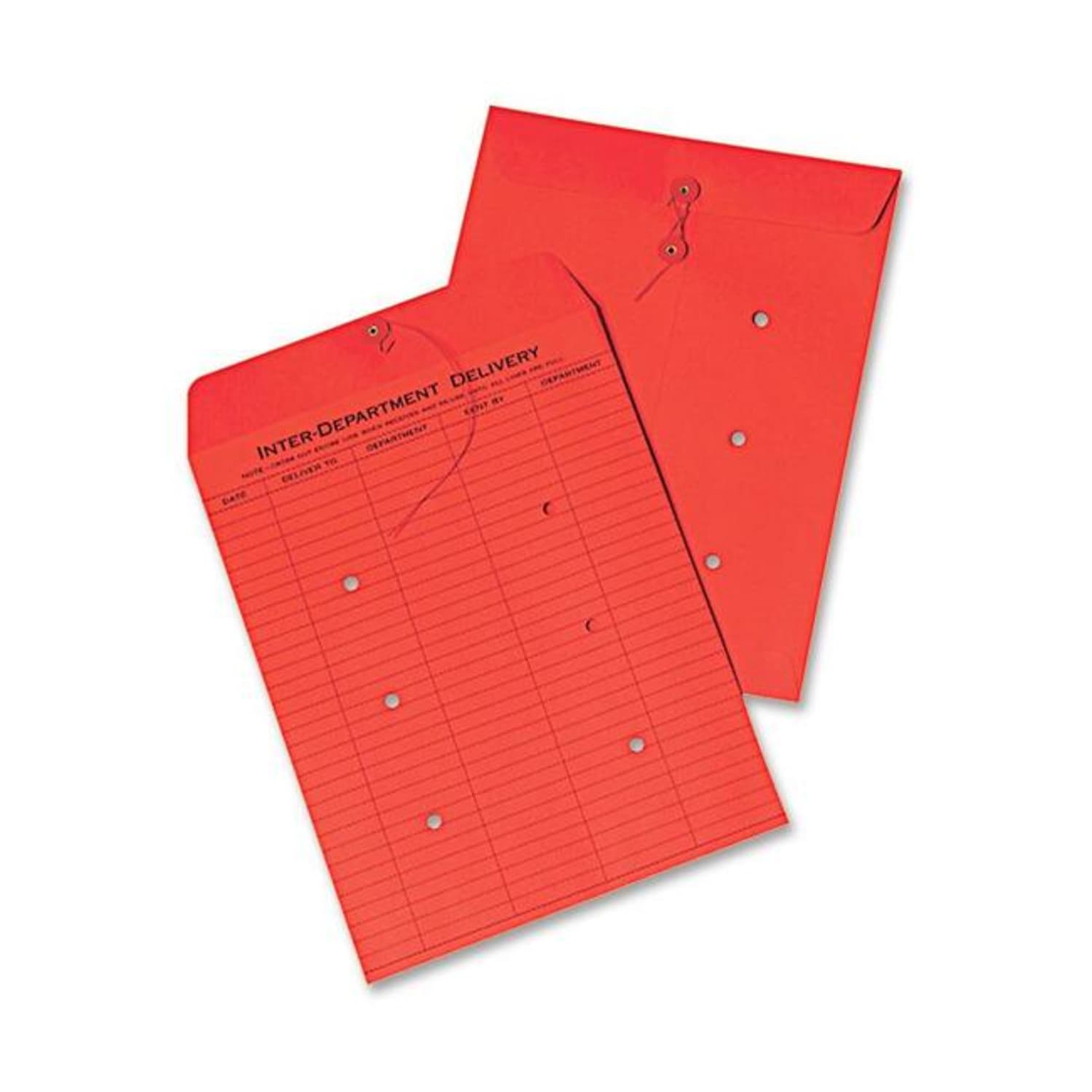 Quality Park Interdepartment Envelopes, 10in x 13in, 1-Sided Narrow Rule, Button & String Closure, Red, Box Of 100 - Image 3