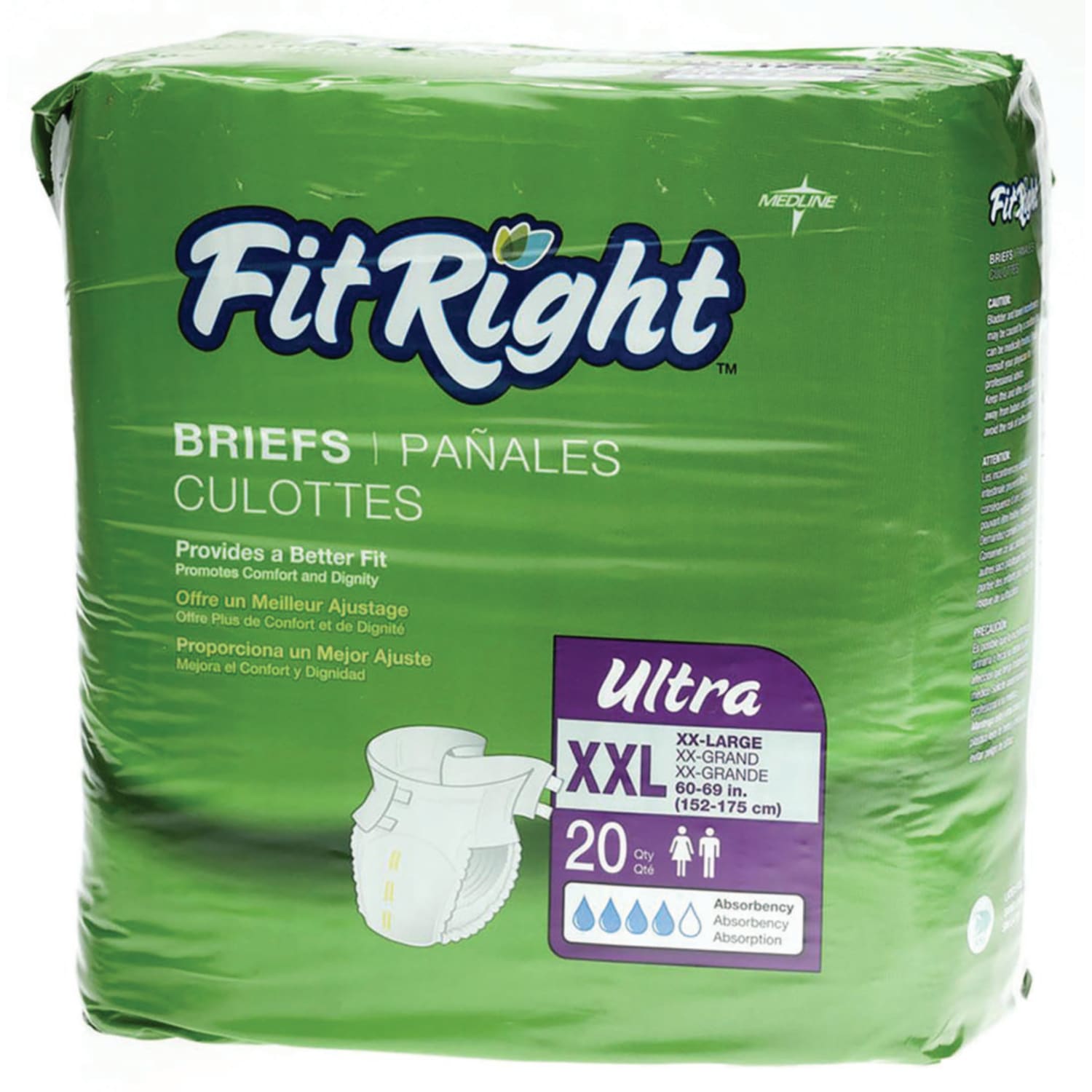 FitRight Ultra Briefs, XX-Large, 60 - 69in, Green, 20 Briefs Per Bag, Case Of 4 Bags - Image 3