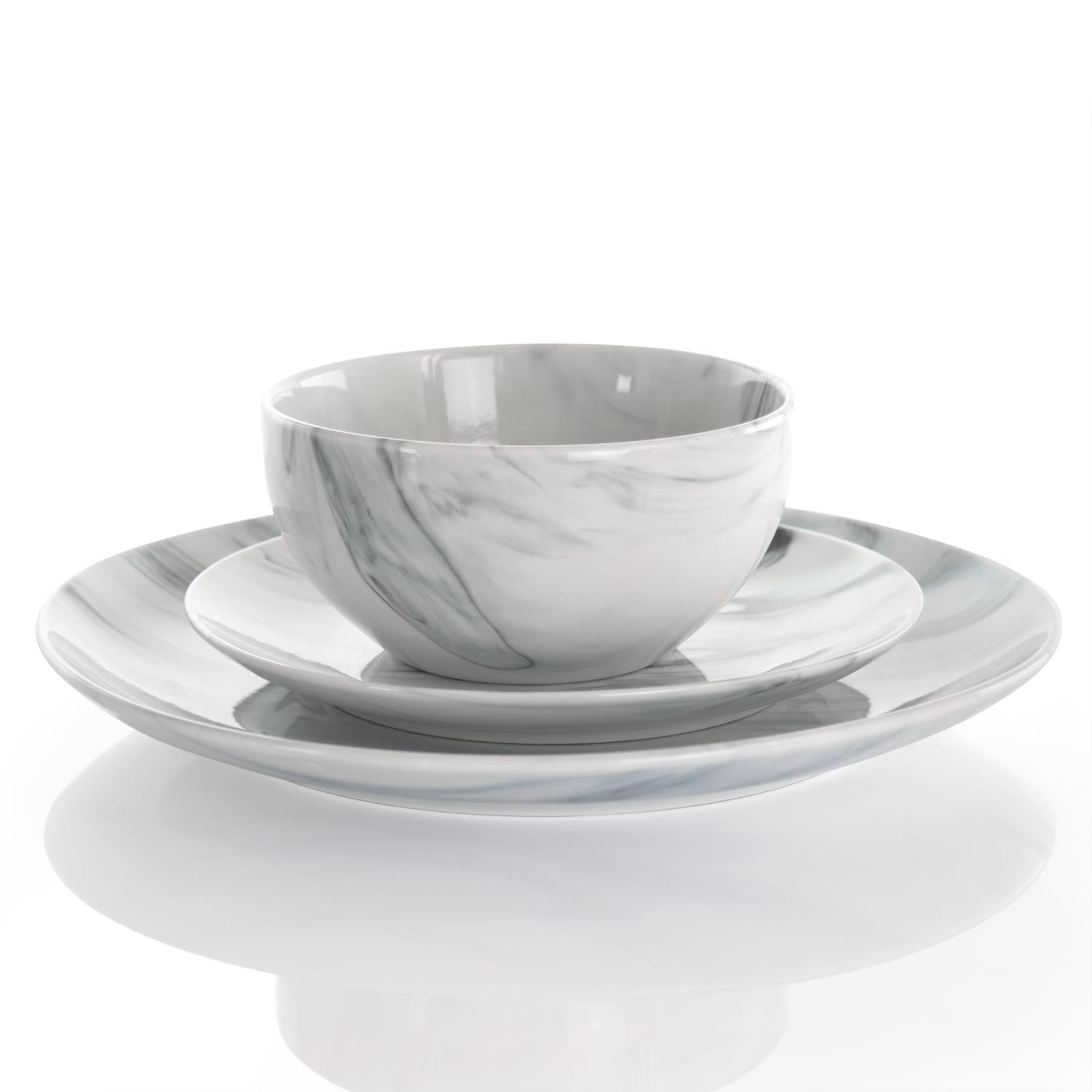 Elama Fine Marble 16-Piece Dinnerware Set, Black/White - Image 3