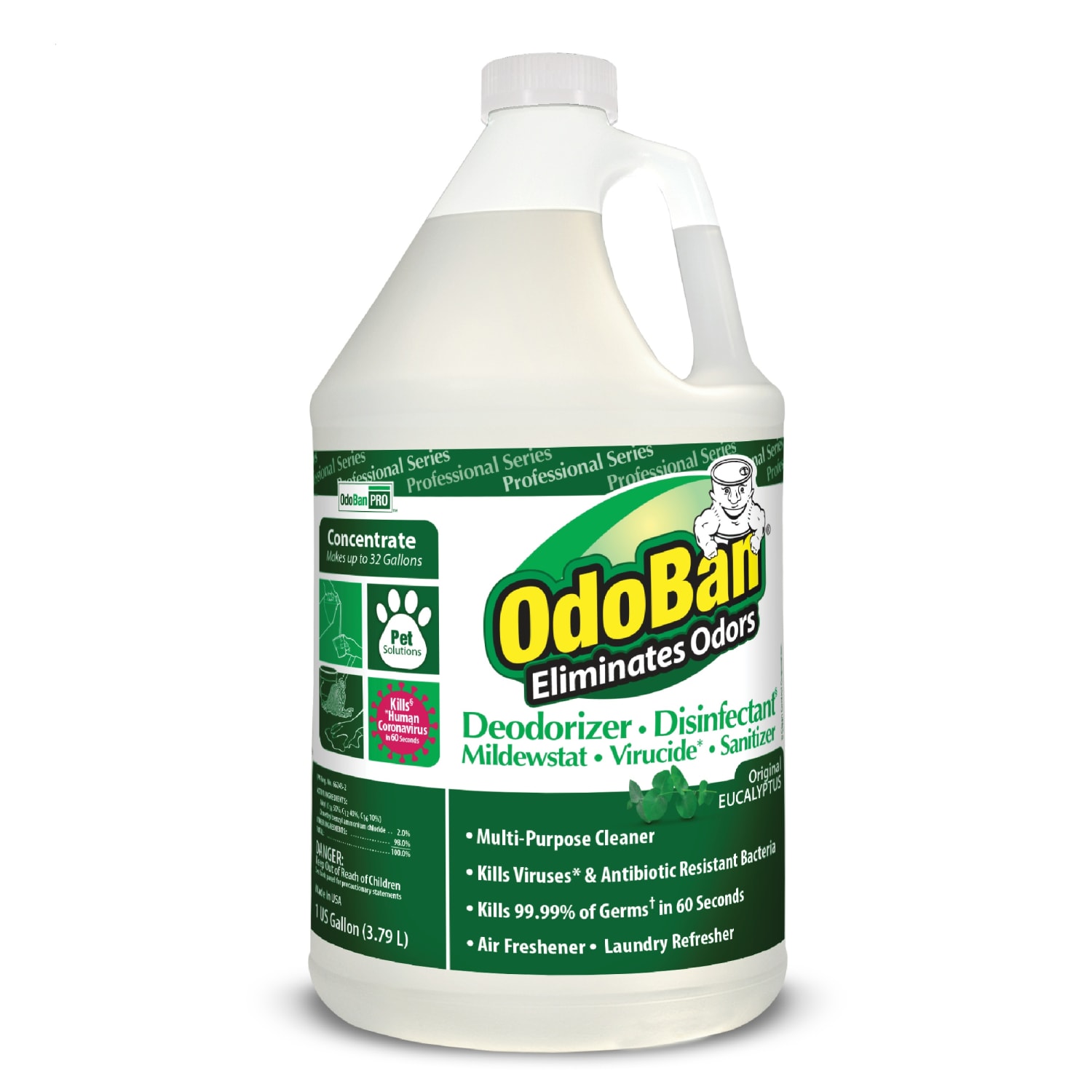 OdoBan Multi-Purpose Deodorizer & Disinfectant Concentrate, Eucalyptus Scent, 128 Oz Bottle