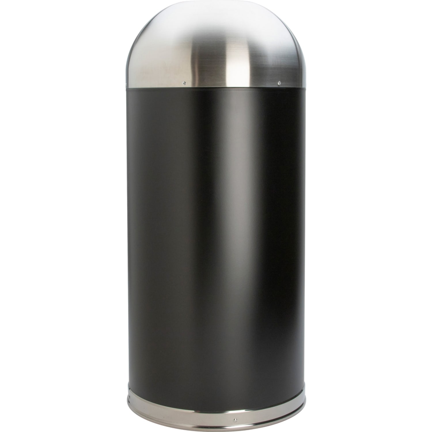 Genuine Joe 15-Gallon Dome-Top Trash Receptacle, Black/Silver - Image 4