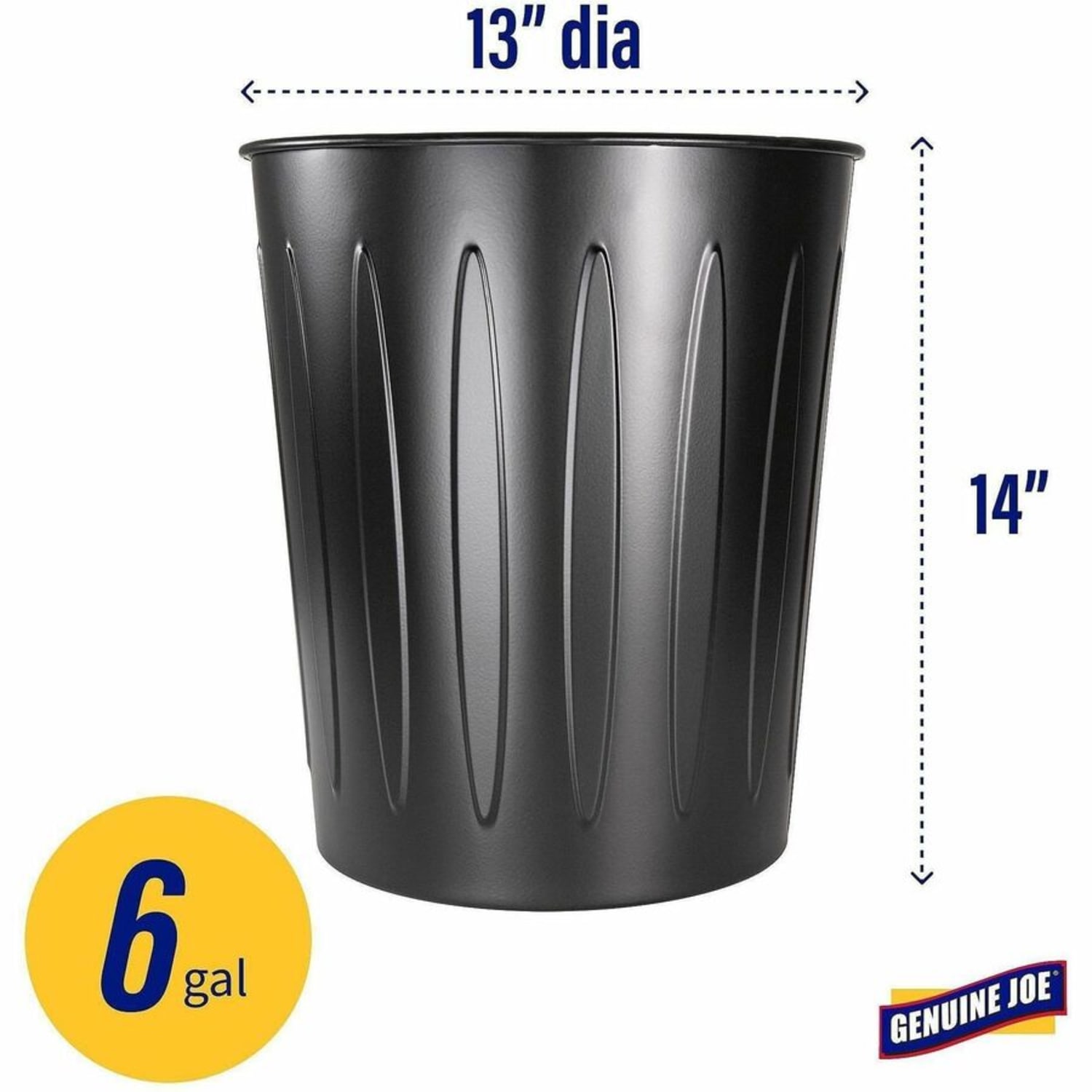 Genuine Joe 6-Gallon Fire-Safe Trash Can, Black - Image 6