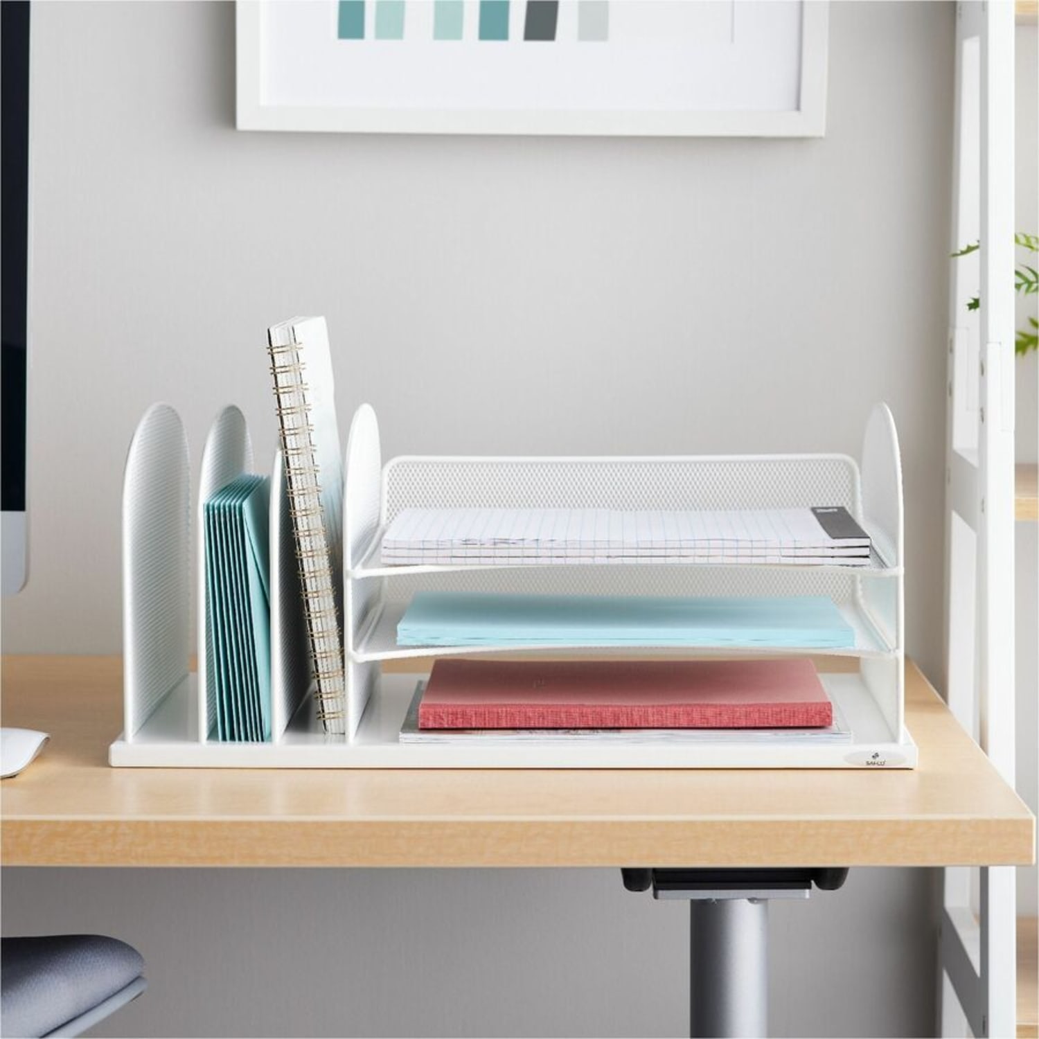 Safco Onyx 3 Tray/3 Upright Section Desk Organizer - 8.25in Height x 19.50in Width x 11.50in Depth - Desktop - White - Steel - 1 Each - Image 5