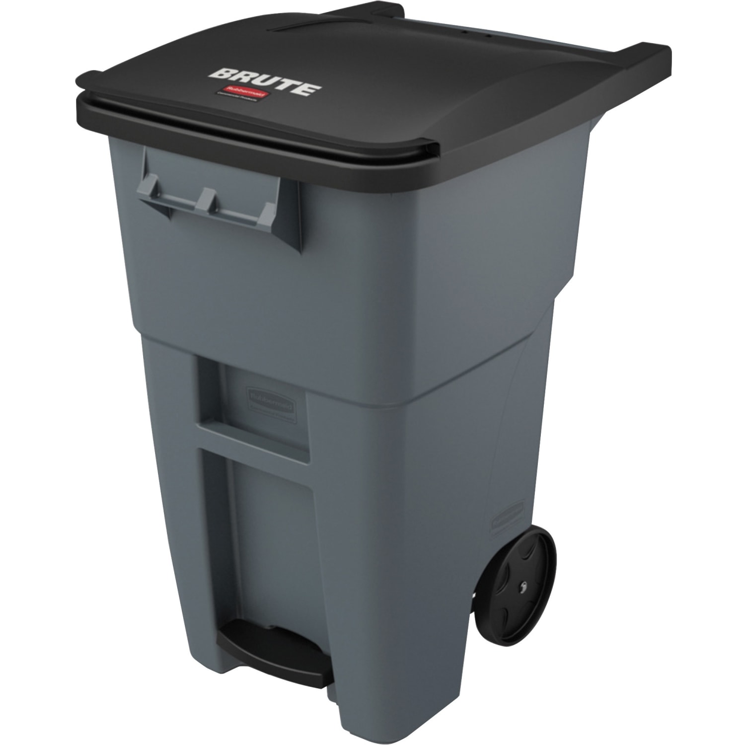 Rubbermaid Commercial BRUTE Rectangular Polyethylene Rollout Bin, Step-On, 50 Gallons, Gray - Image 4