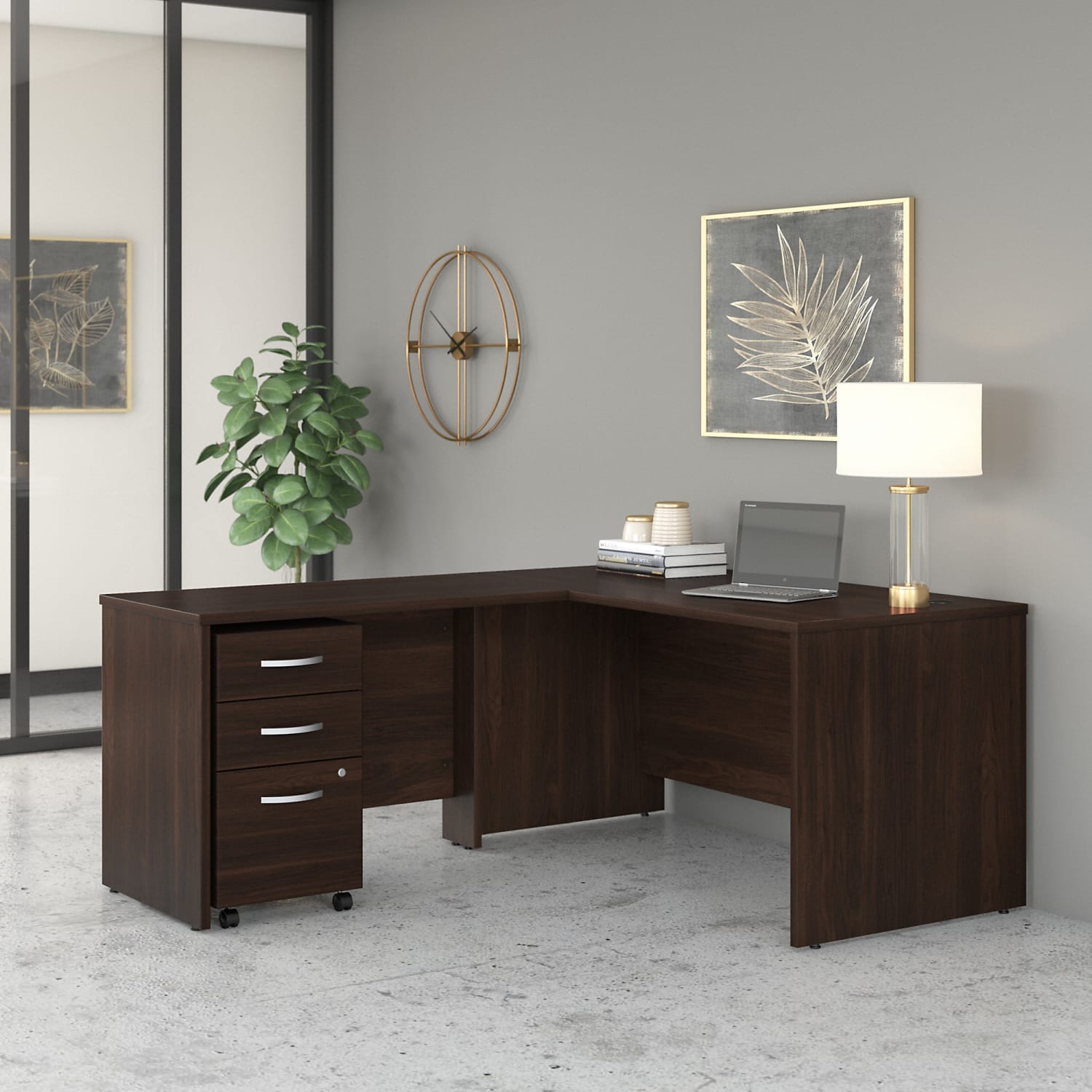 Bush Business Furniture Studio C 60inW L-Shaped Corner Desk With Mobile File Cabinet With Return, Black Walnut, Standard Delivery - Image 3
