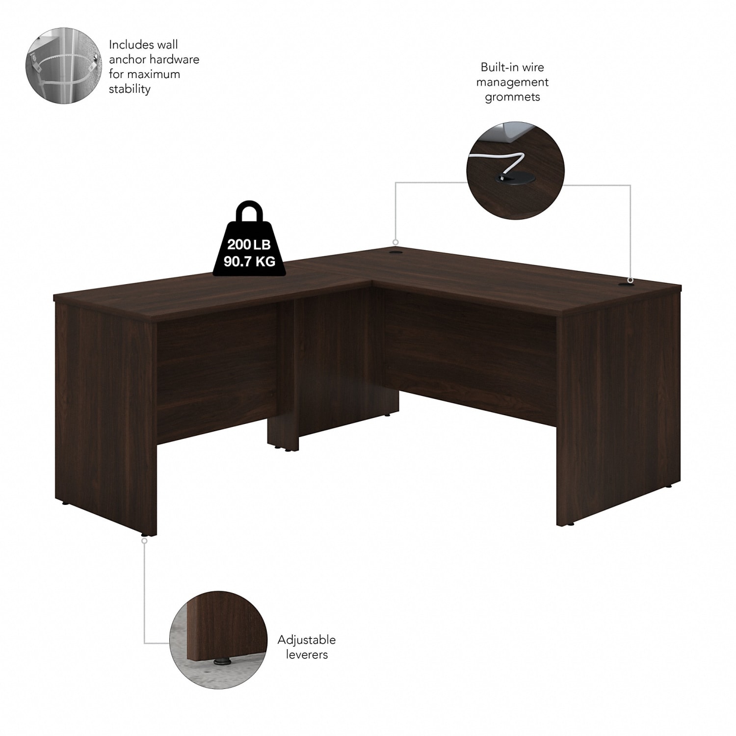 Bush Business Furniture Studio C 60inW L-Shaped Corner Desk With Mobile File Cabinet With Return, Black Walnut, Standard Delivery - Image 4