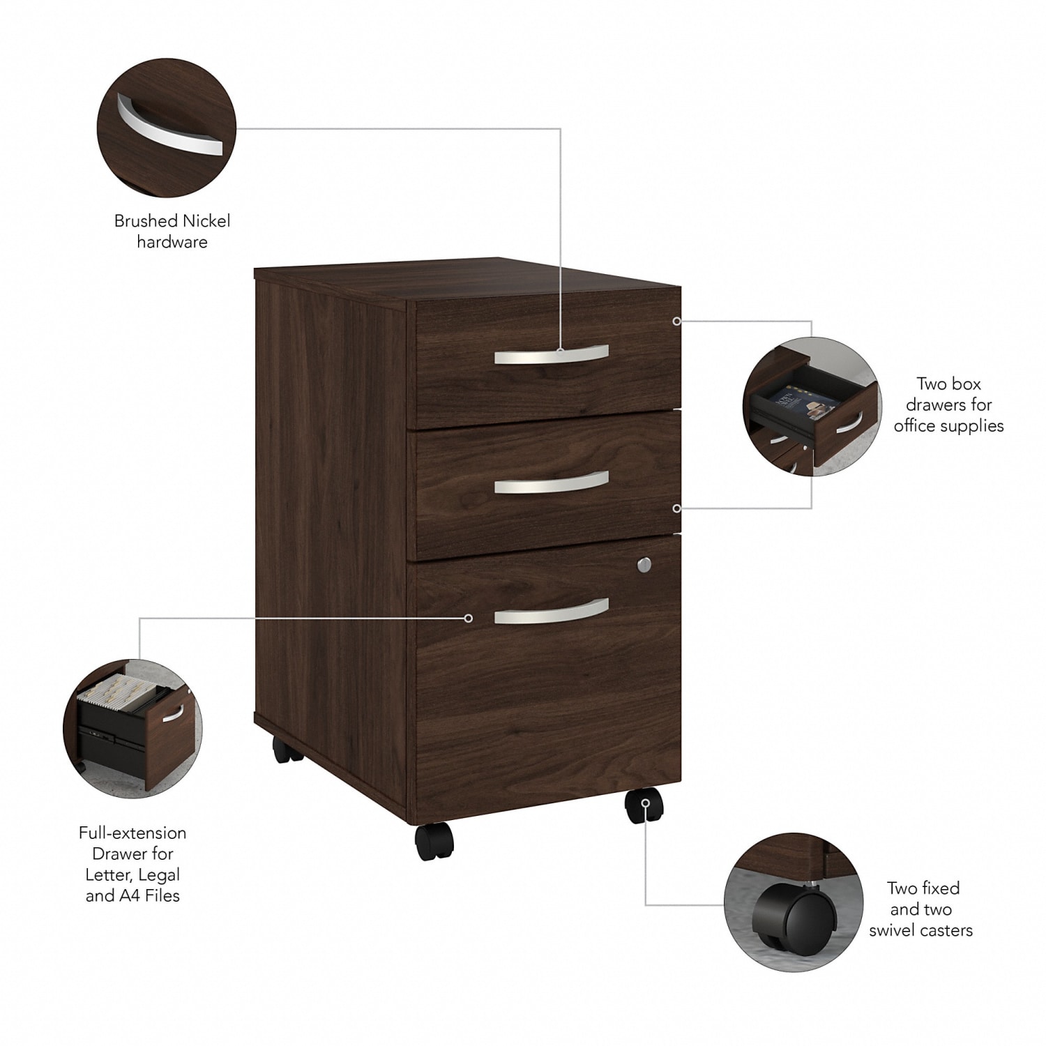 Bush Business Furniture Studio C 60inW L-Shaped Corner Desk With Mobile File Cabinet With Return, Black Walnut, Standard Delivery - Image 5