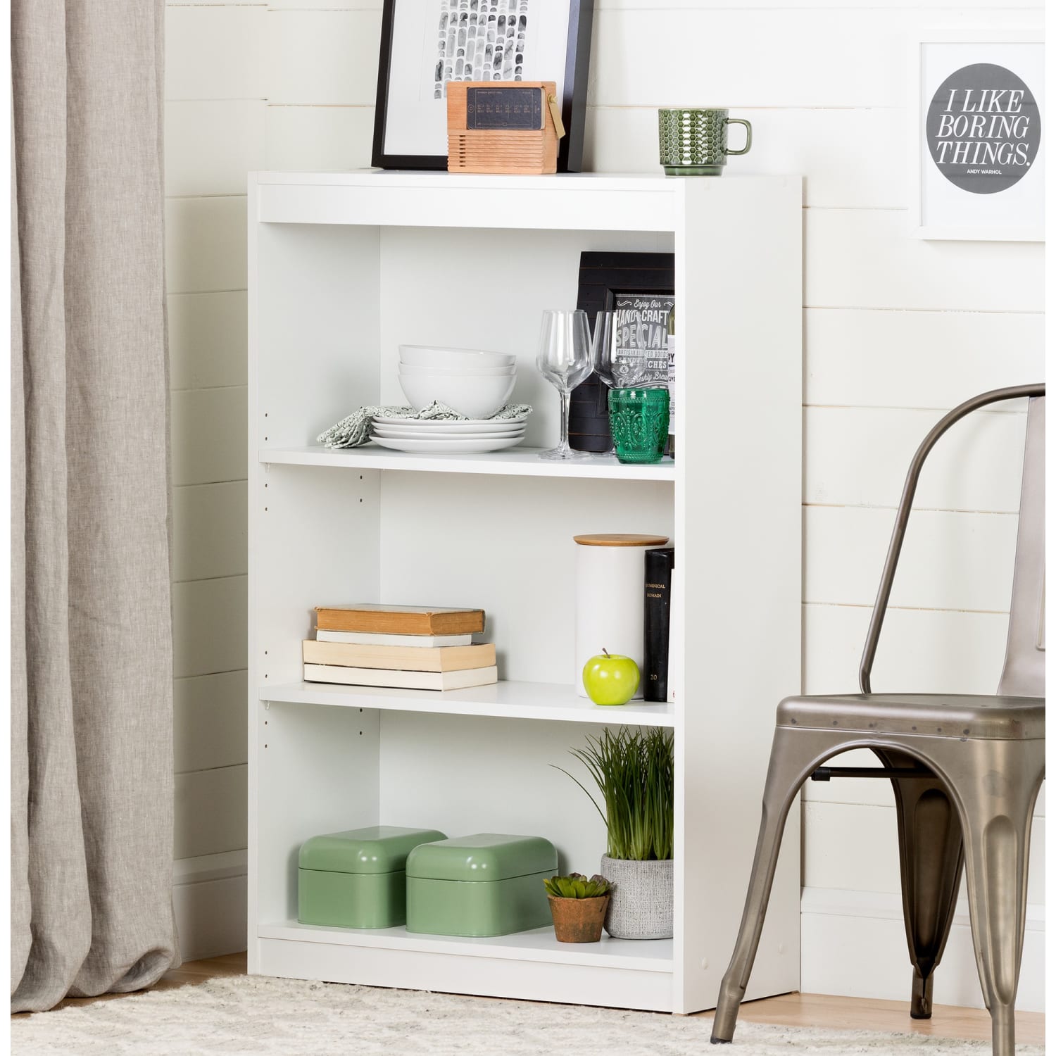 South Shore Axess 44inH 3-Shelf Bookcase, Pure White - Image 3