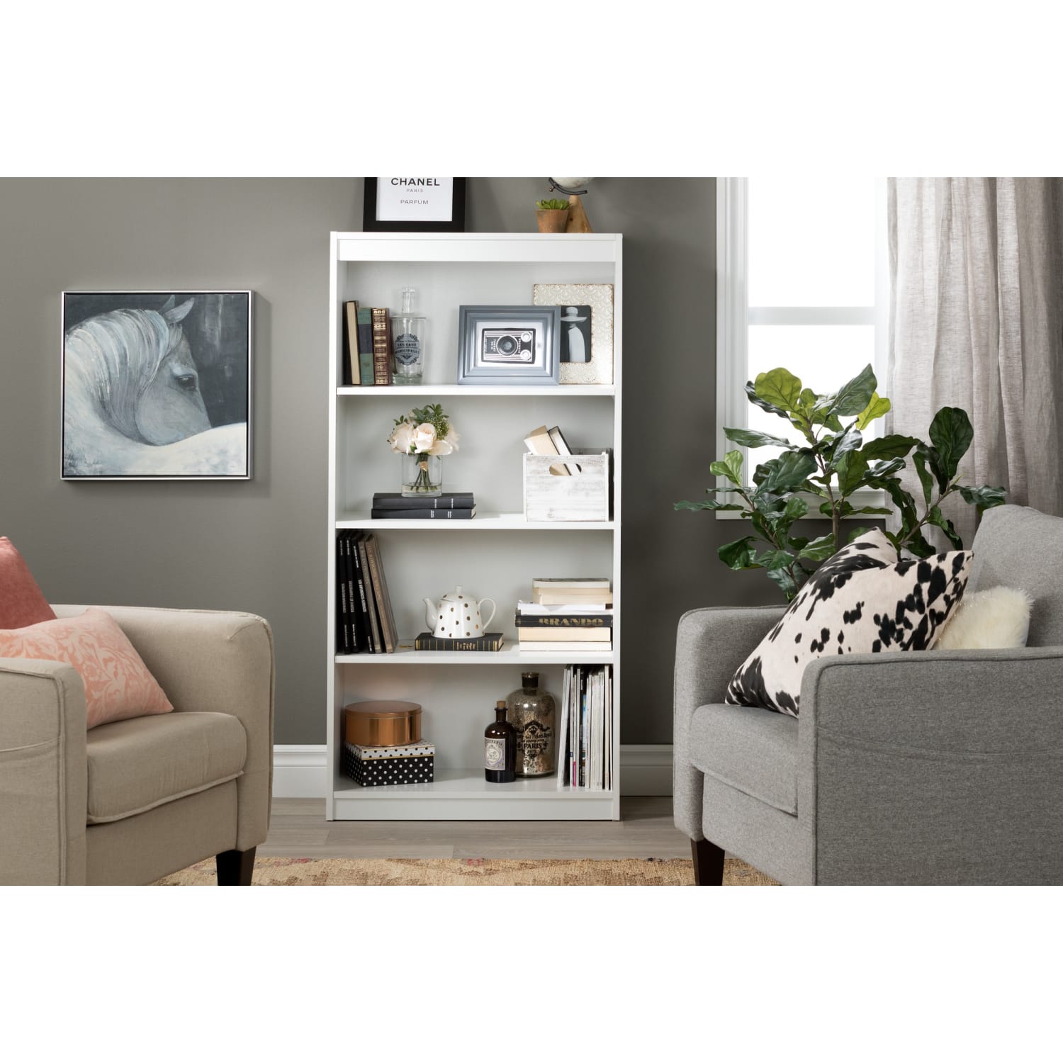 South Shore Axess 57inH 4-Shelf Bookcase, Pure White - Image 3