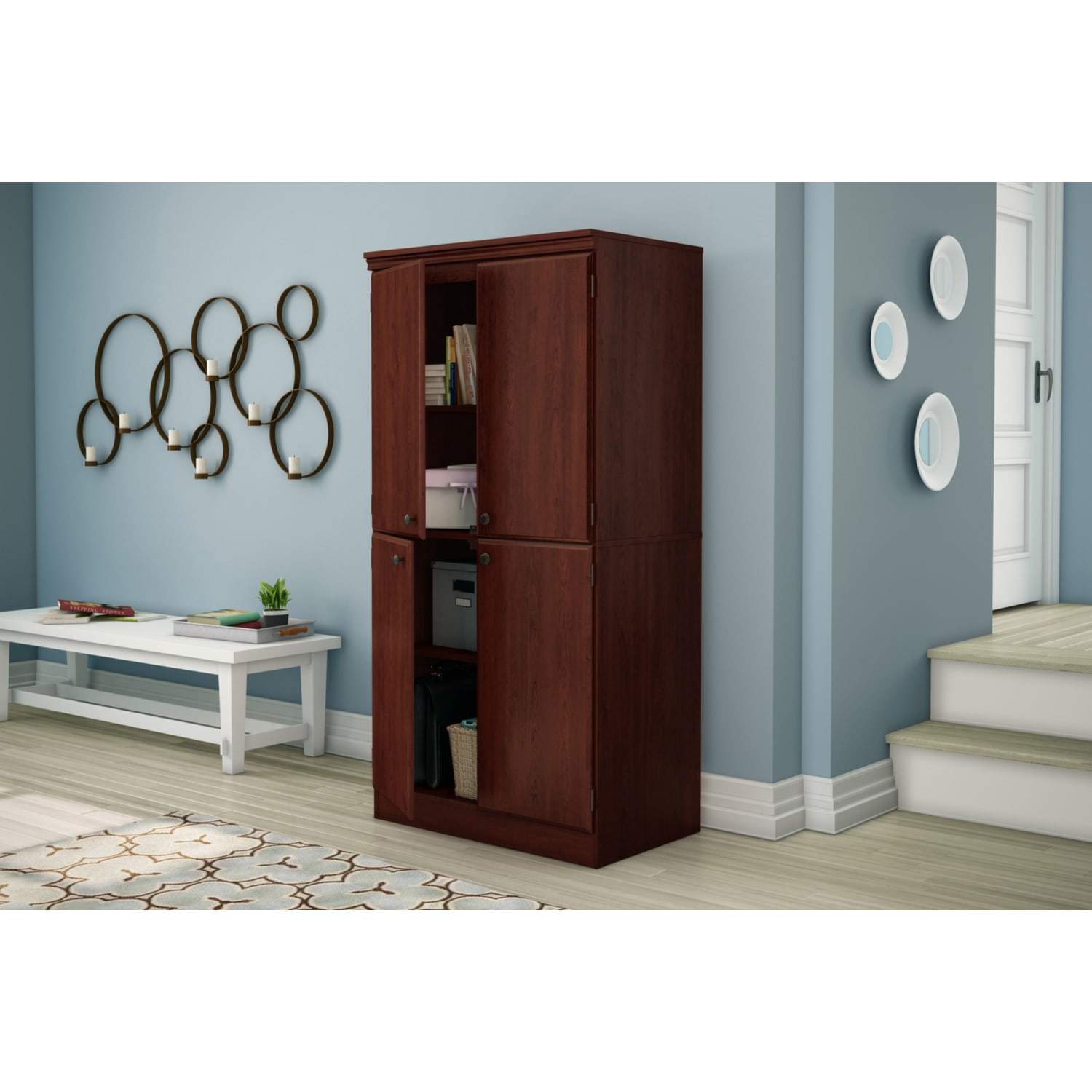 South Shore Morgan 4-Door Storage Armoire, Royal Cherry - Image 3