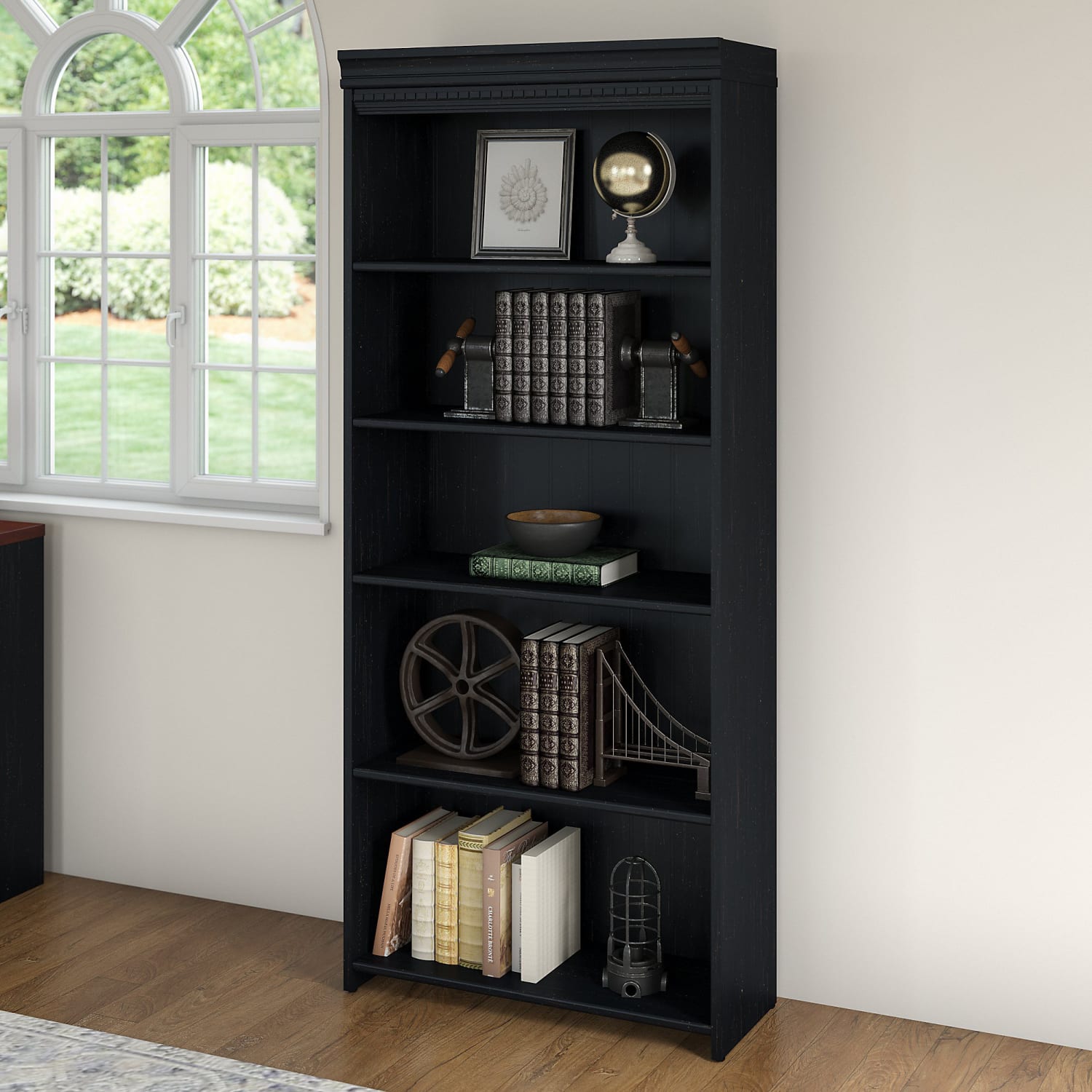Bush Business Furniture Fairview 69inH 5-Shelf Bookcase, Antique Black, Standard Delivery - Image 3