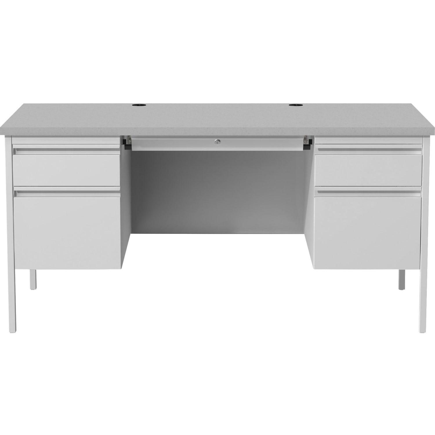 LorellDouble Pedestal Writing Desk, 30inW, Gray - Image 3