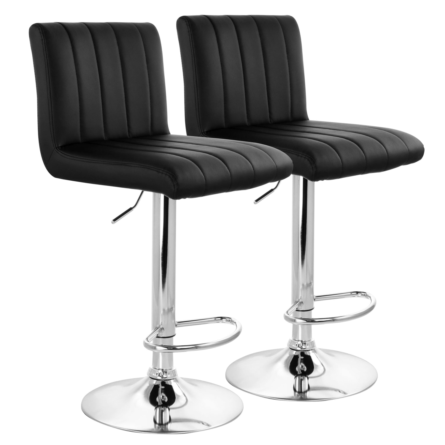 Elama Tufted Faux Leather Adjustable Bar Stools BlackChrome Set Of 2 Stools PopularChairscom