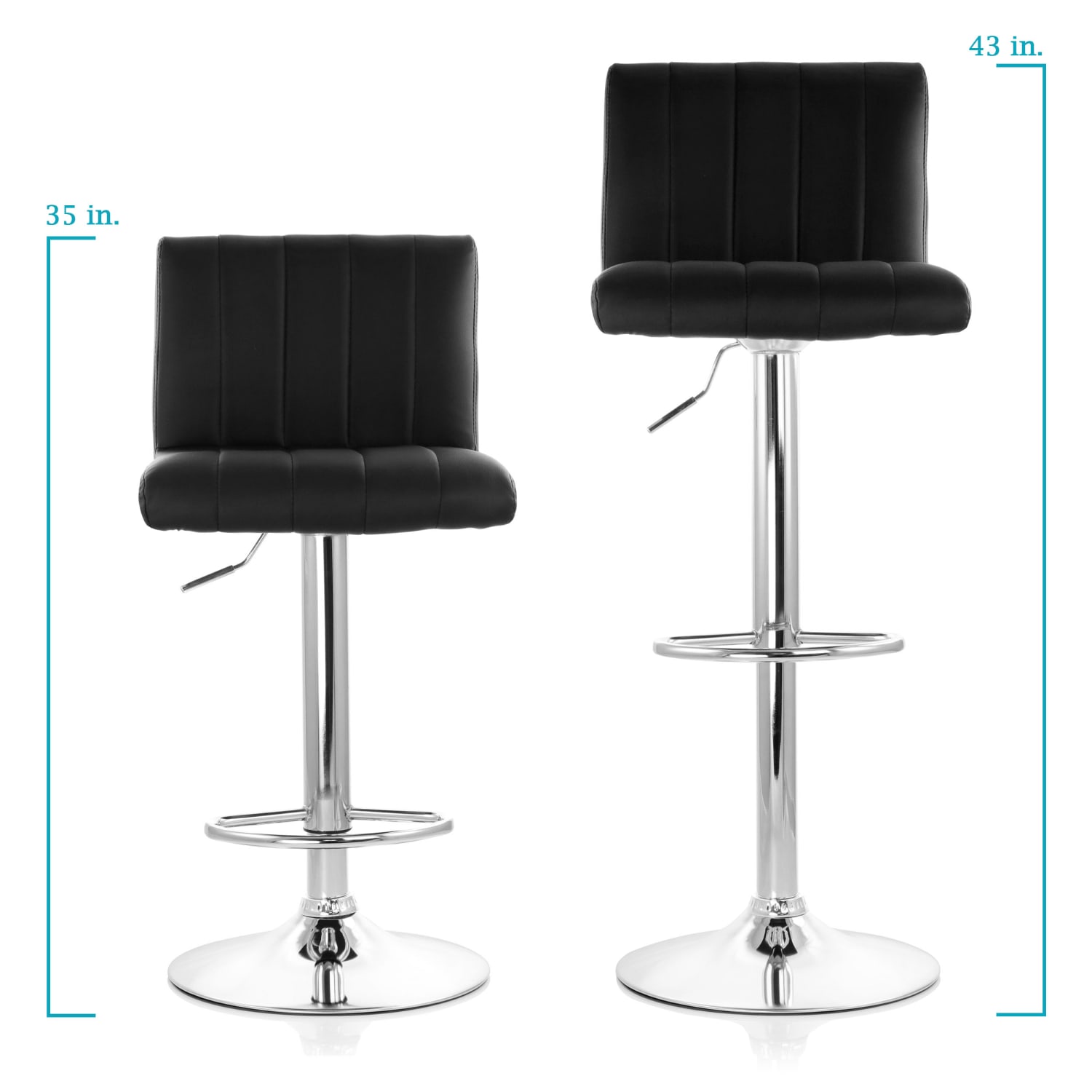 Elama Tufted Faux Leather Adjustable Bar Stools, Black/Chrome, Set Of 2 Stools - Image 10