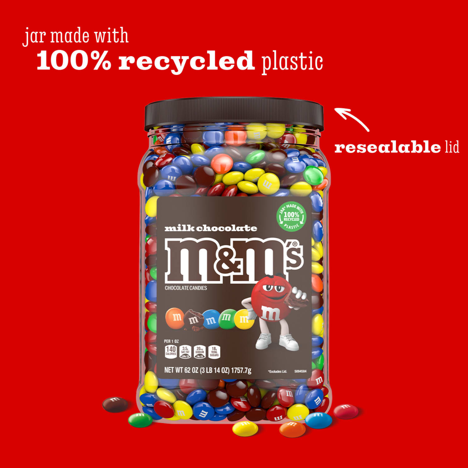 M&Ms Milk Chocolate Candies Jar, 62 Oz - Image 3