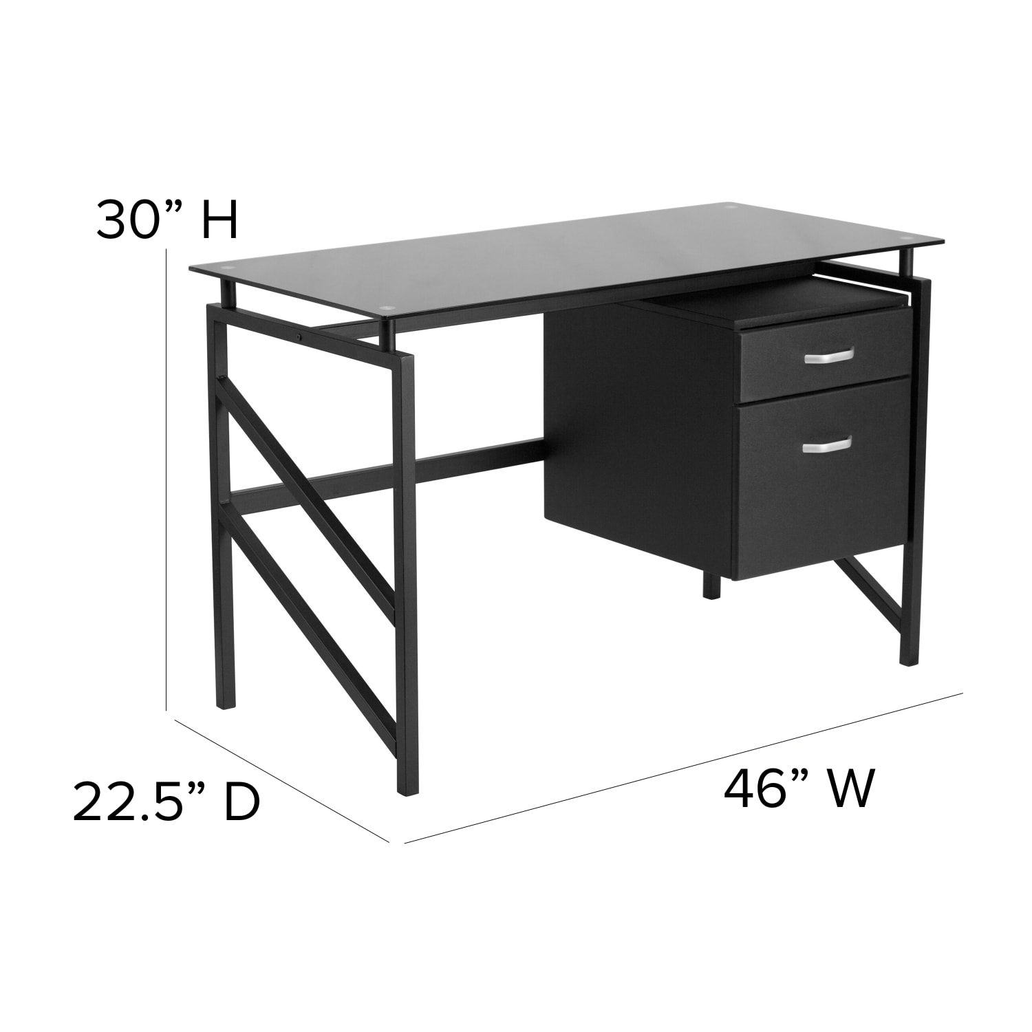 Flash Furniture 46inW Glass Computer Desk With 2- Drawer Pedestal, Black/Clear - Image 5
