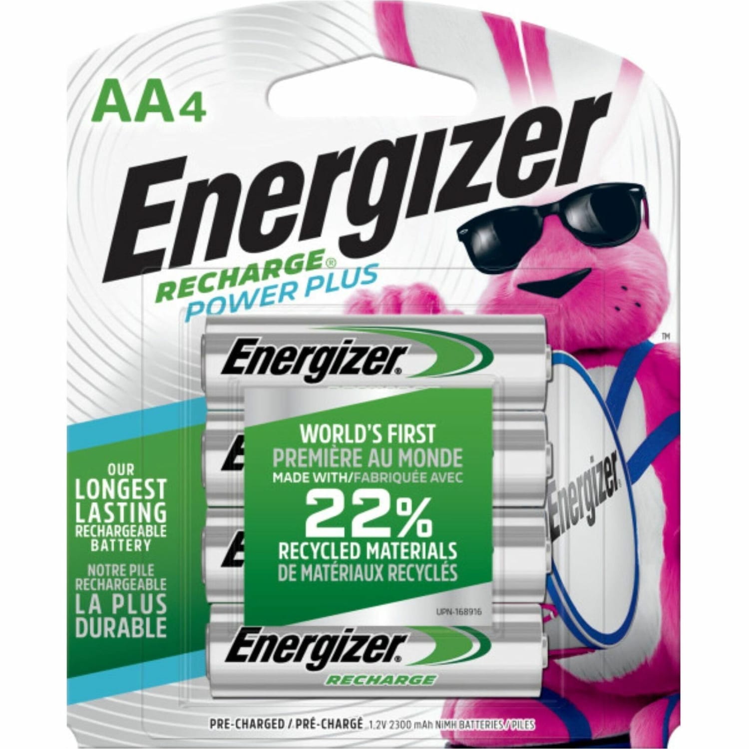Energizer Recharge Power Plus Rechargeable AA Battery 4-Packs - For Multipurpose - Battery Rechargeable - AA - 2300 mAh - 1.2 V DC - 4/Pack - 24 / Carton - Image 3