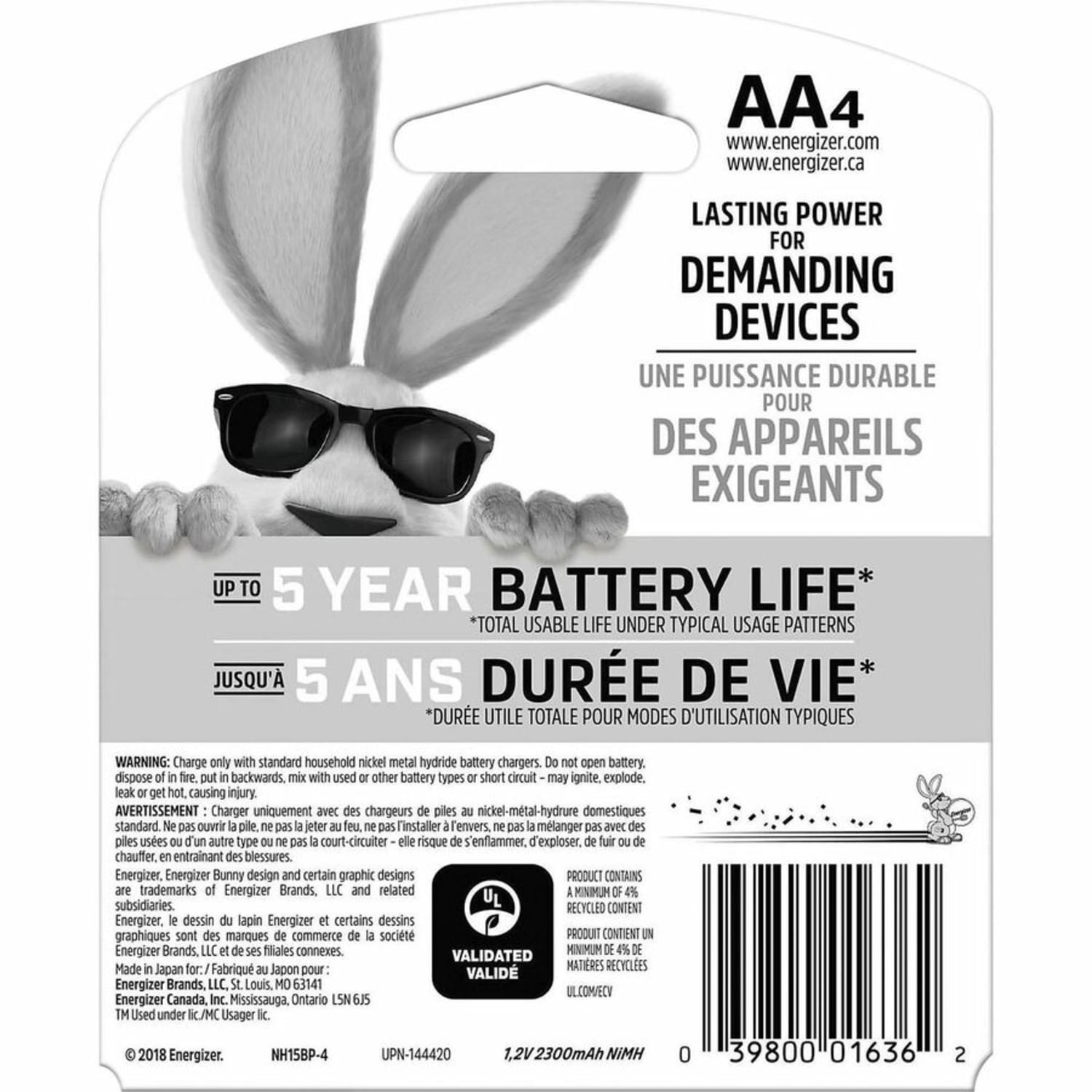 Energizer Recharge Power Plus Rechargeable AA Battery 4-Packs - For Multipurpose - Battery Rechargeable - AA - 2300 mAh - 1.2 V DC - 4/Pack - 24 / Carton - Image 5