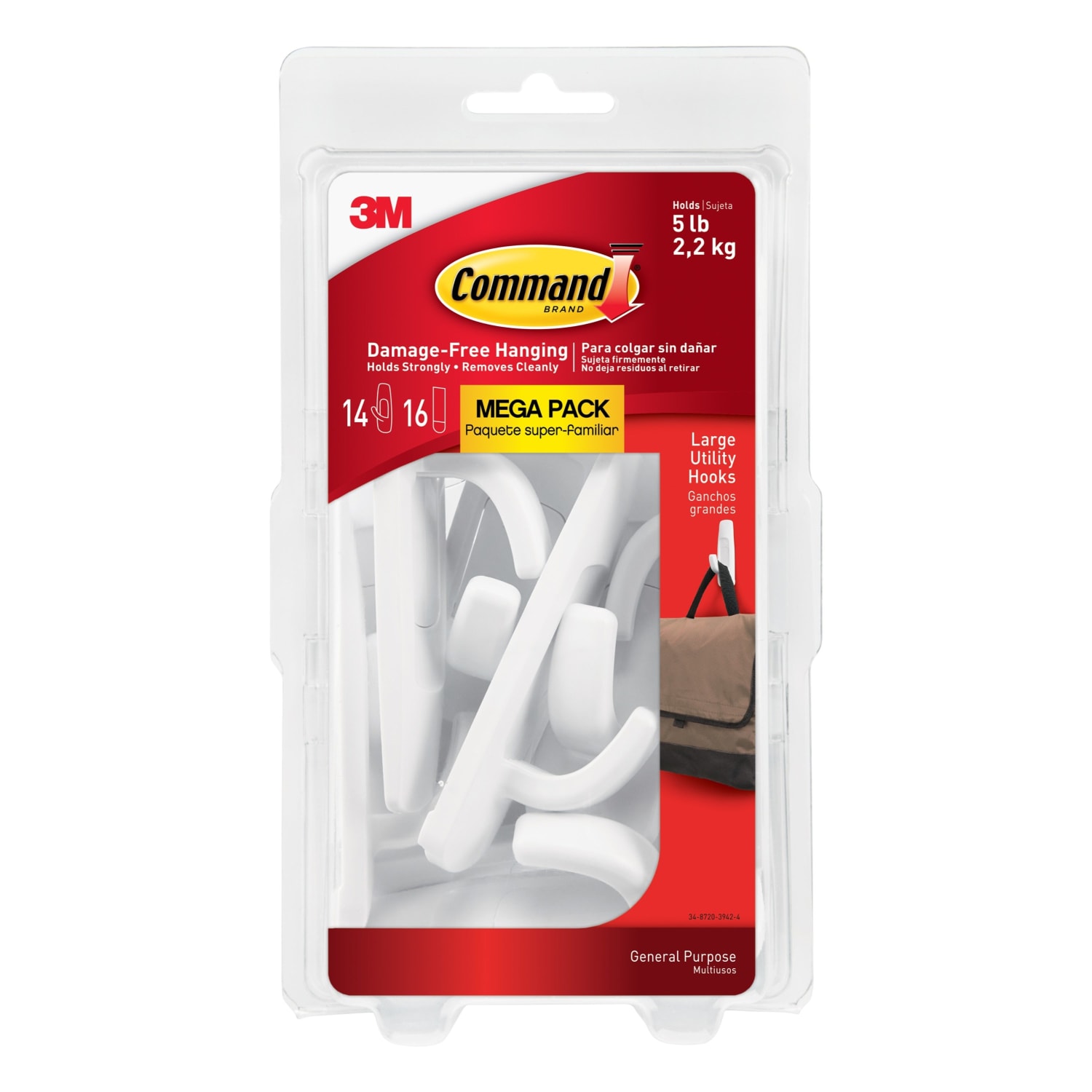 Command Large Utility Hooks, 14 Hooks, 16 White Adhesive Strips, Damage Free Hanging Picture Hangers, No Tools Wall Hanging Strips For Living Spaces