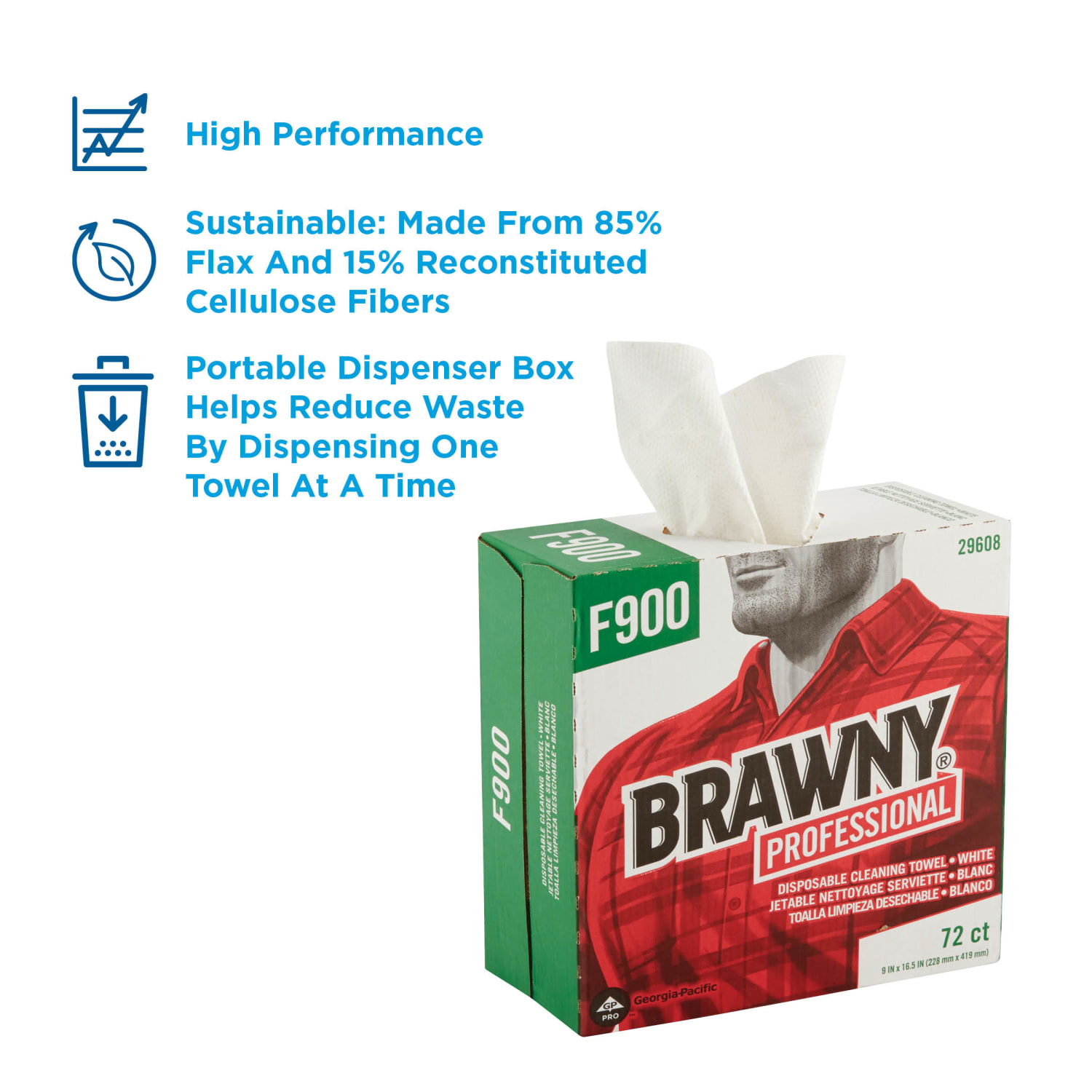Brawny Professional by GP PRO FLAX 900 Heavy-Duty 1-Ply Wipers, 9in x 16in, White, Box Of 72 - Image 4