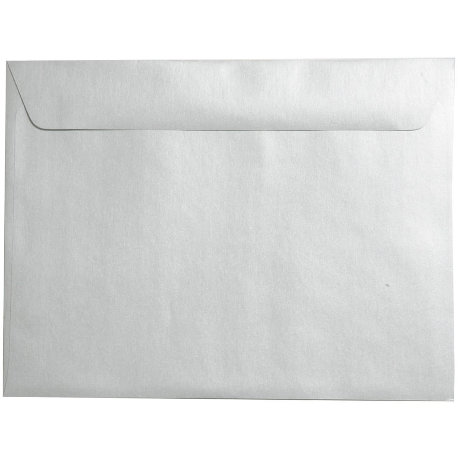 JAM Paper Booklet Envelopes, 9in x 12in, Gummed Seal, Stardream Silver Metallic, Pack Of 25
