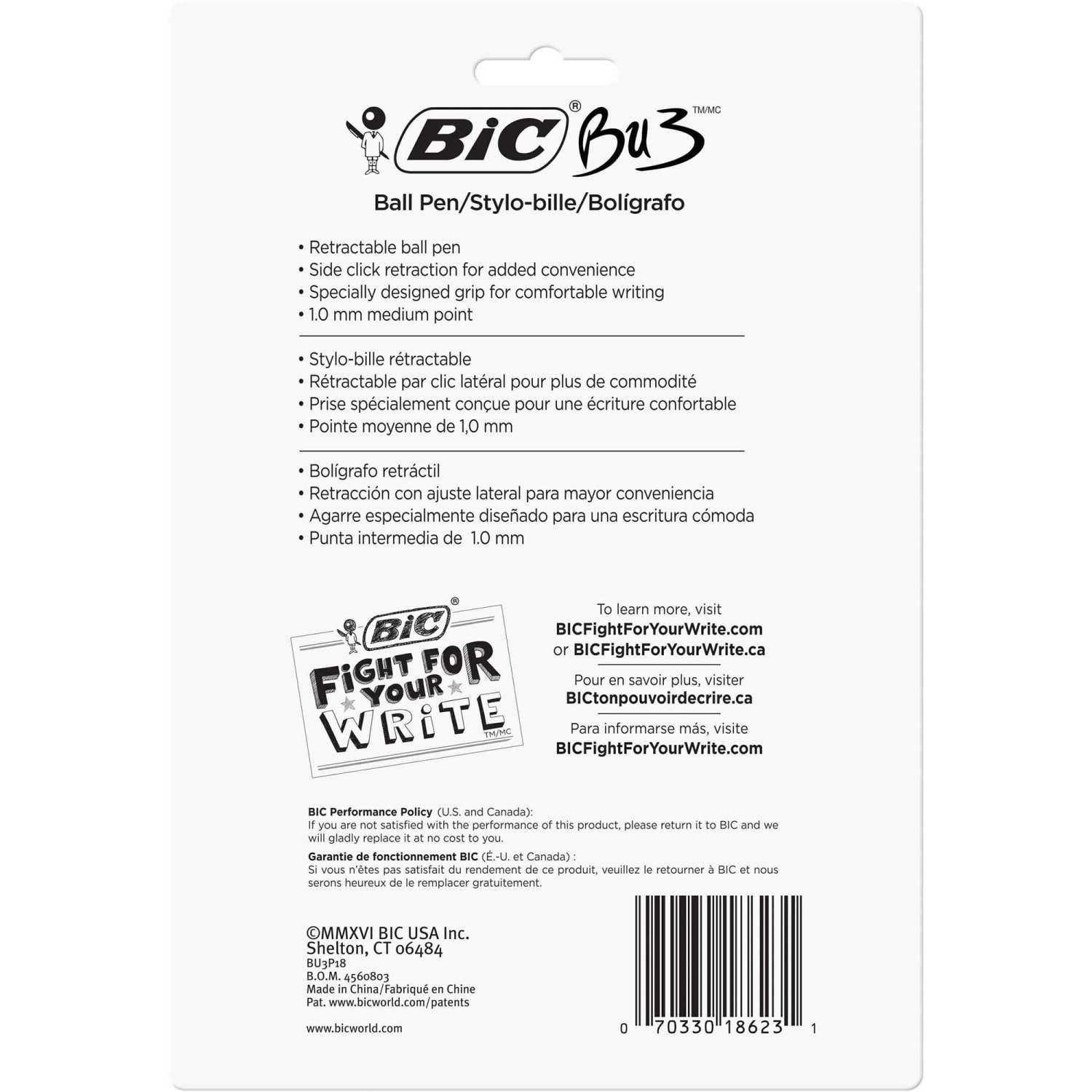 BIC BU3 Grip Retractable Ballpoint Pens, Medium Point, 1.0 mm, Clear Barrel, Black Ink, Pack Of 18 Pens - Image 3