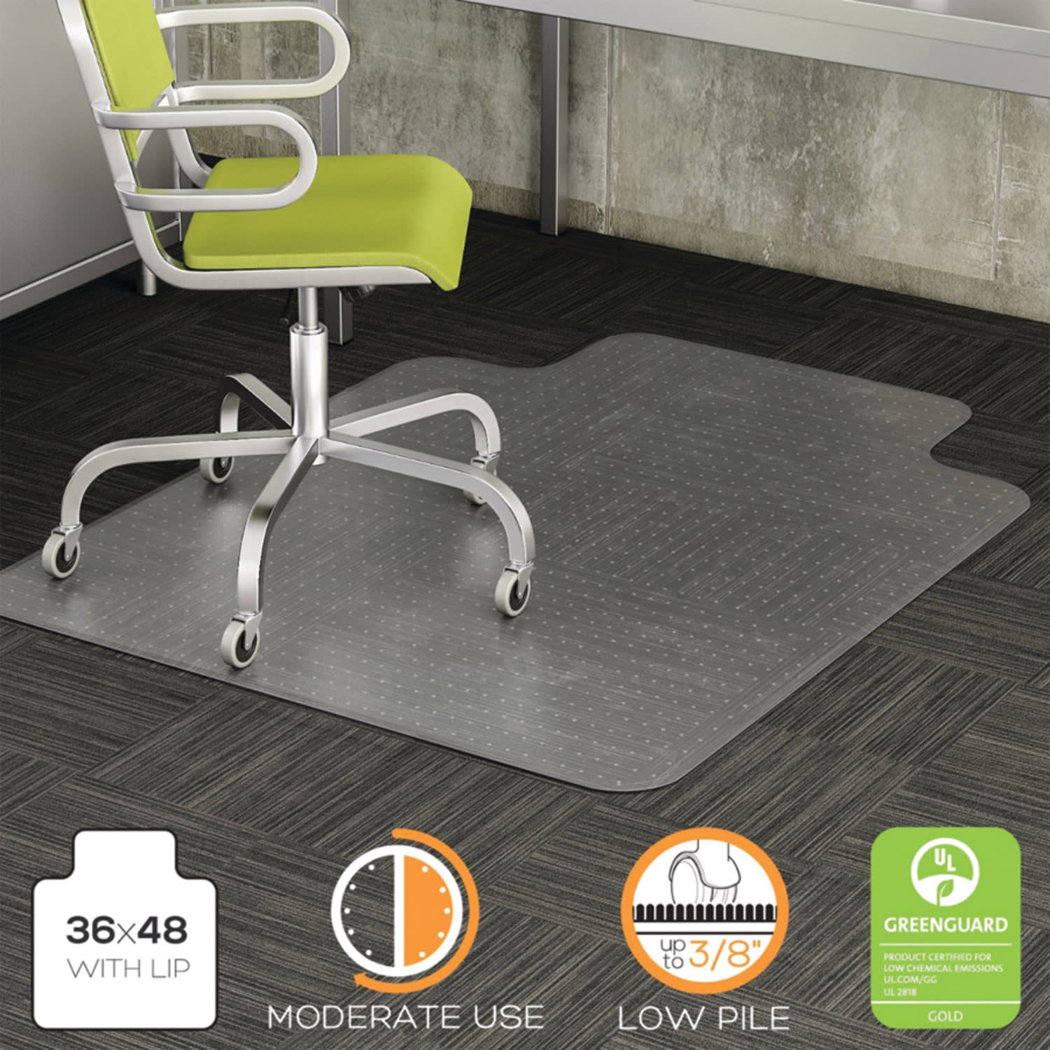 Deflecto DuraMat 36in x 48in w/lip-Low Pile - Carpeted Floor - 48in Length x 36in Width - Lip Size 10in Length x 19in Width - Vinyl - Clear - Image 4