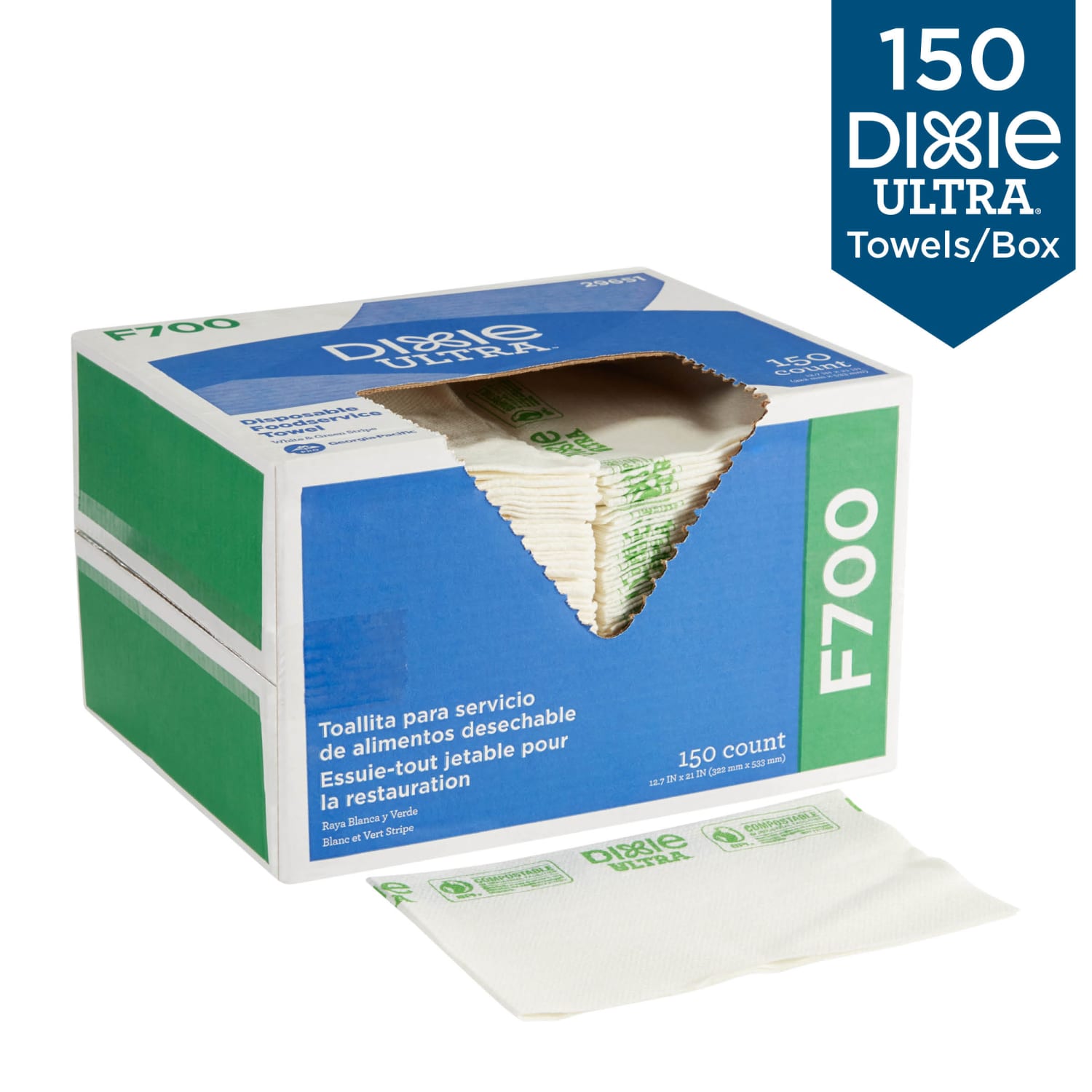 Brawny Dixie Ultra F700 Disposable Foodservice Towels By Gp Pro, White & Green Stripe, 150 Towels Per Box - Image 5