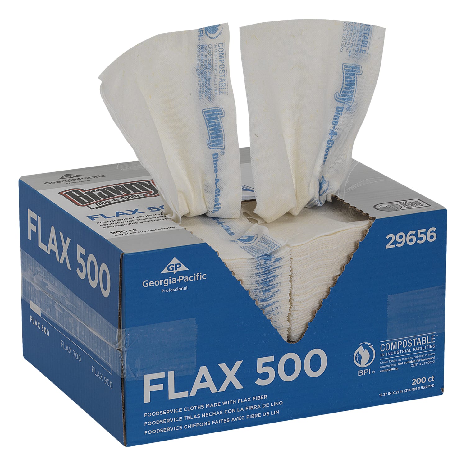 Brawny Dine-A-Cloth by GP PRO FLAX 500 Light-Duty 1-Ply 1/4-Fold Front-Of-House Food Service Wipers, 12 3/8in x 21in, Blue/White, Box Of 200 Item - Image 5