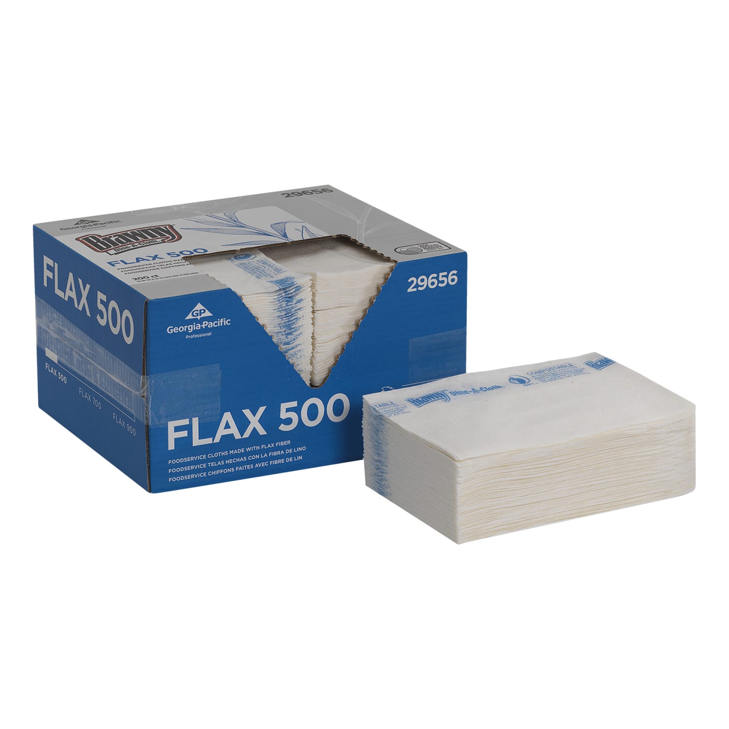 Brawny Dine-A-Cloth by GP PRO FLAX 500 Light-Duty 1-Ply 1/4-Fold Front-Of-House Food Service Wipers, 12 3/8in x 21in, Blue/White, Box Of 200 Item - Image 6