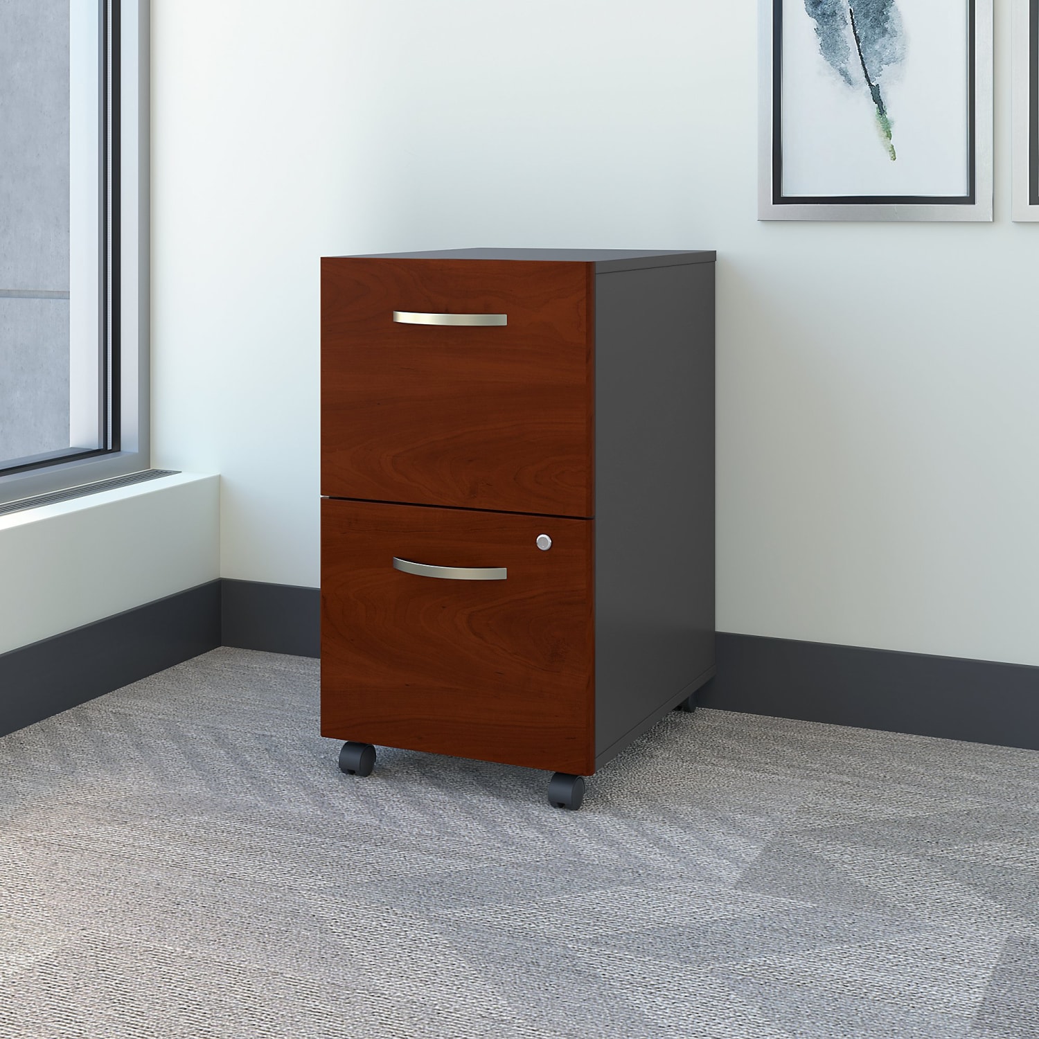 Bush Business Furniture Components 2 Drawer Mobile File Cabinet, Hansen Cherry/Graphite Gray, Standard Delivery (Assembly Required) - Image 3