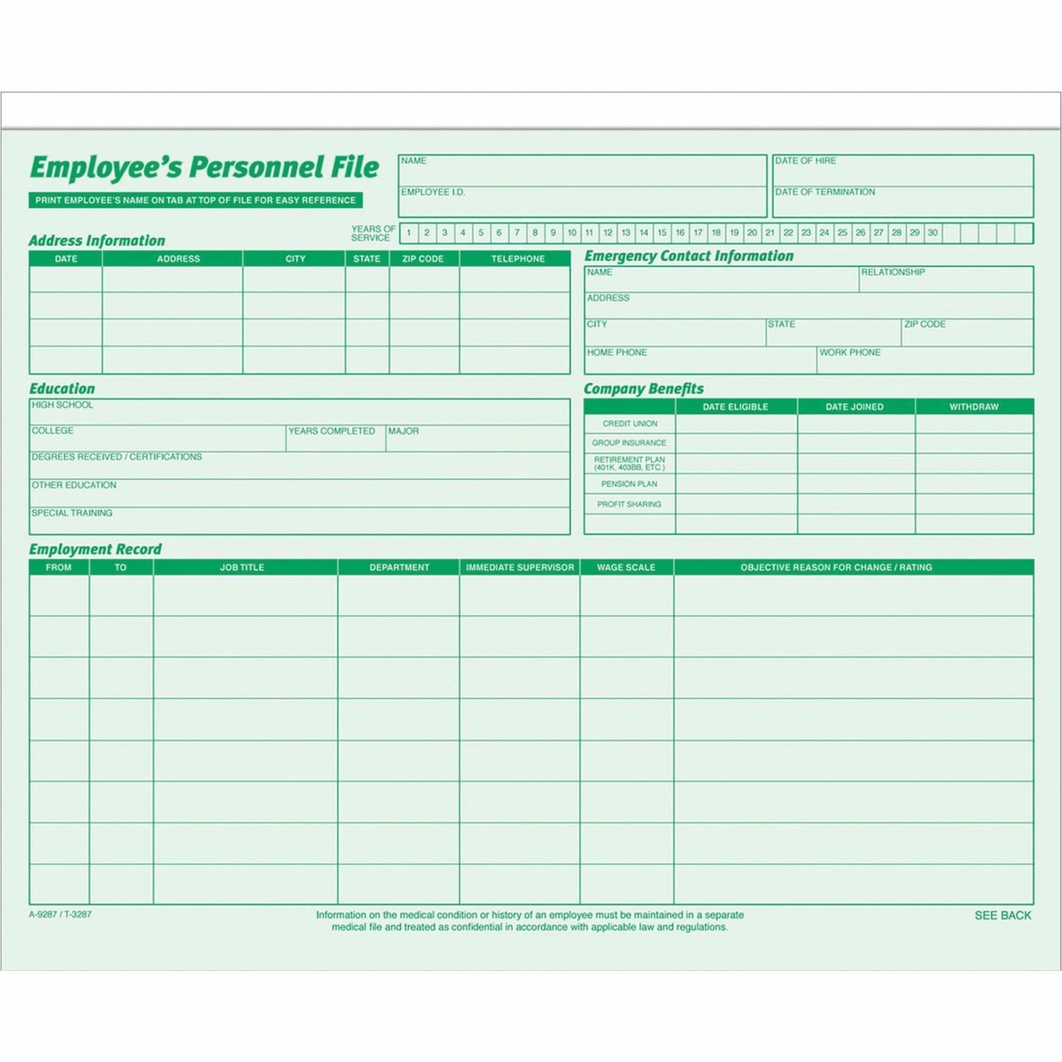 TOPS Employee Record File Folders, 11 3/4in x 9 1/2in, Green, Pack Of 20 - Image 3