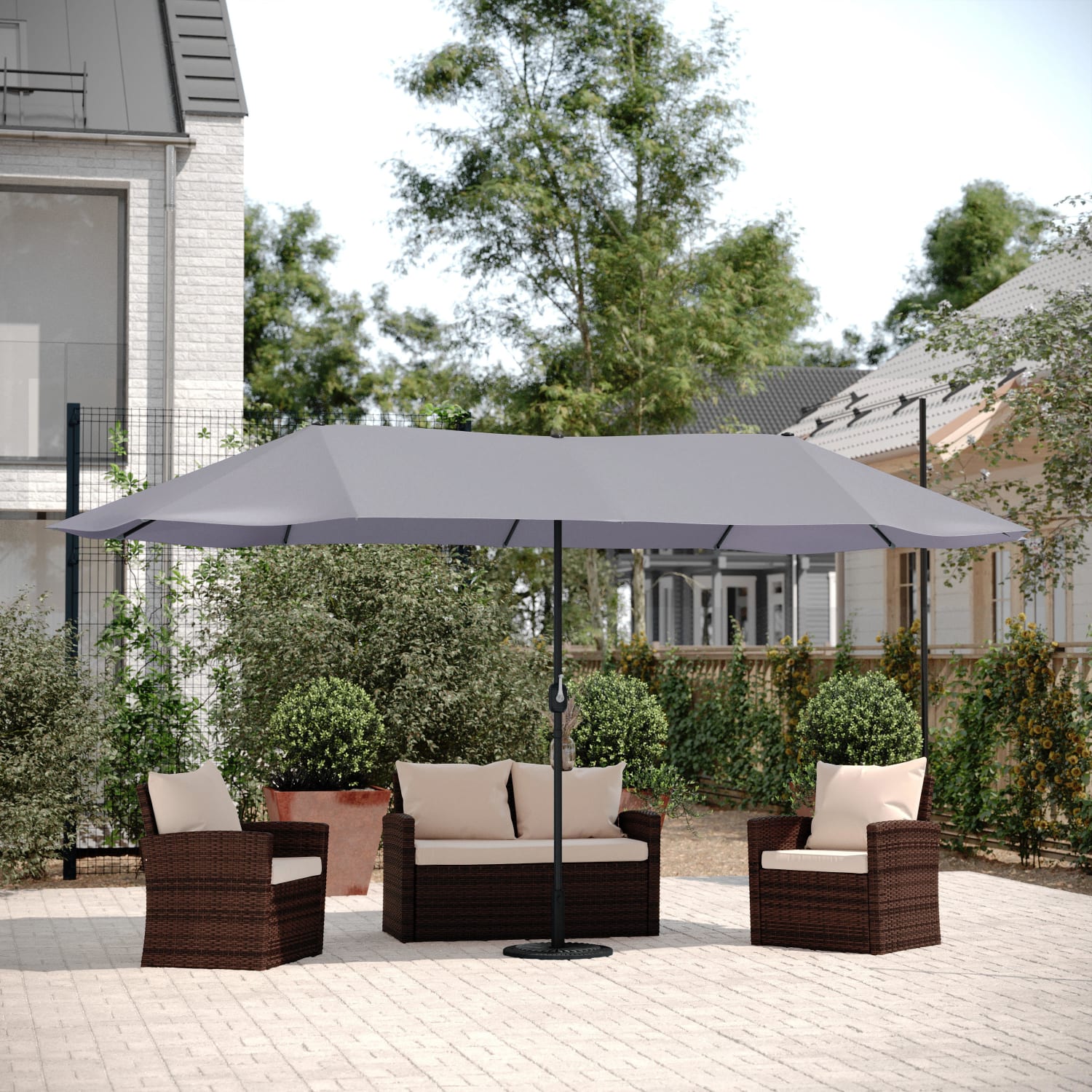 Flash Furniture Elizabeth Commercial Grade 15 FT Triple Head Patio Umbrella with Crank and Easy Lift Functionality, Gray - Image 5