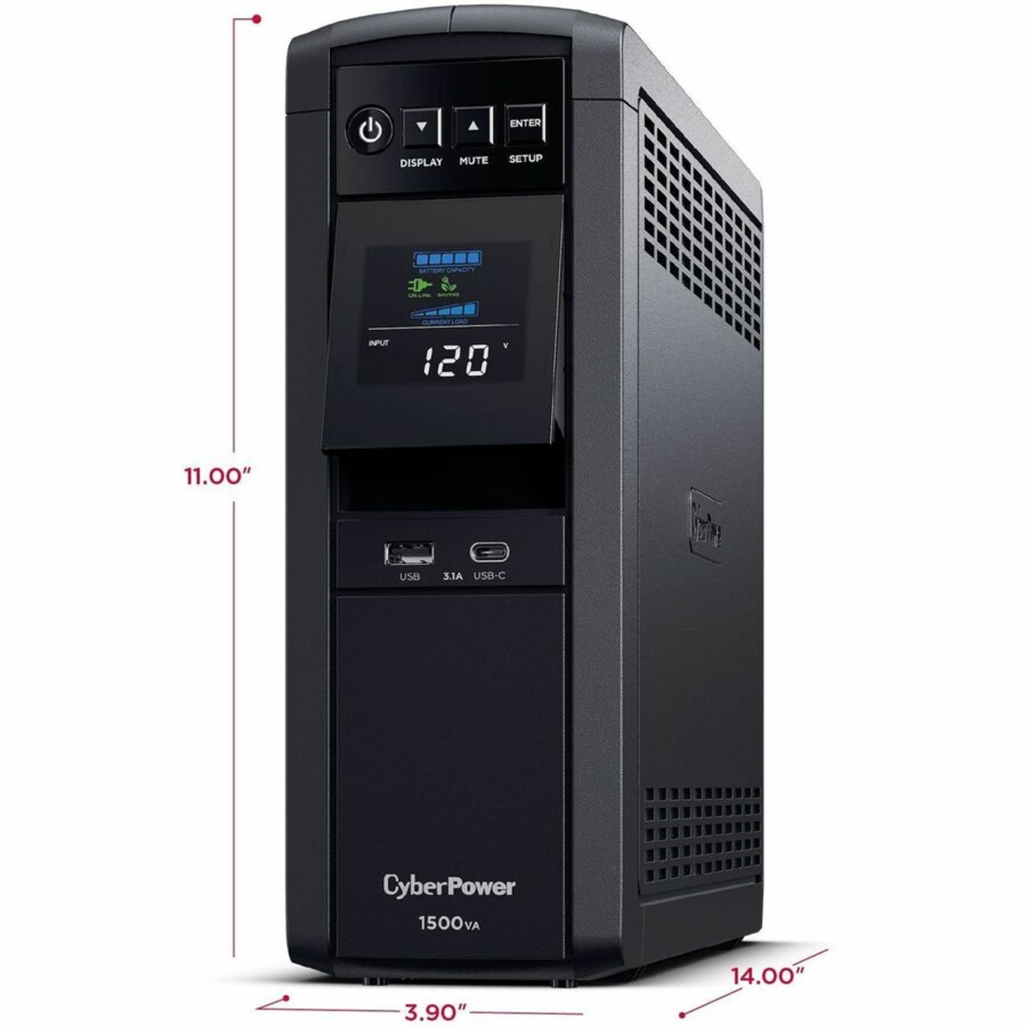 CyberPower CP1500PFCLCD UPS 1500VA 1000W PFC compatible Pure sine wave - 1500VA/900W - Tower - 2 Minute Full Load - 10 x NEMA 5-15R - Image 4