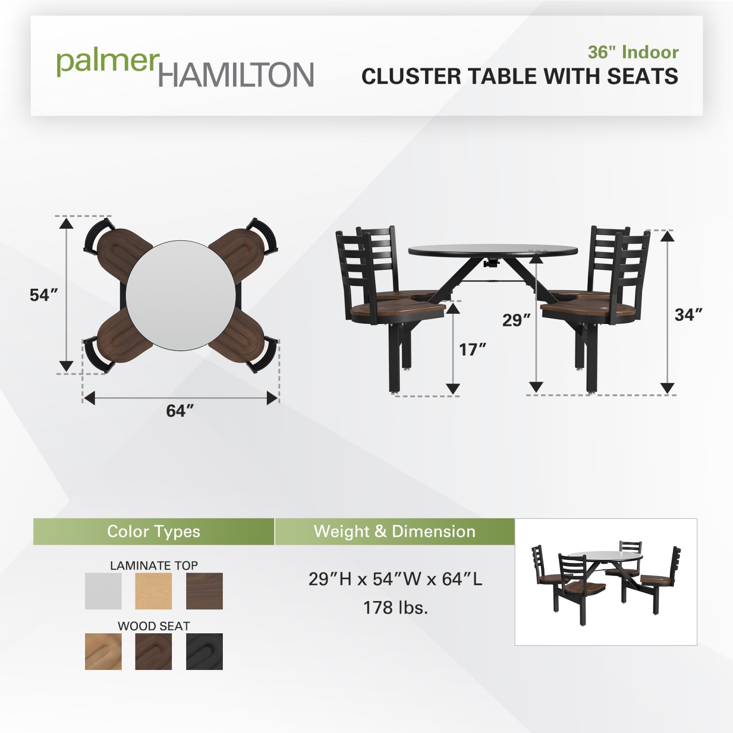 Palmer Hamilton Covey Indoor Cluster Table With 4 Seats, 29in x 54in, Gray Glace/Walnut - Image 4