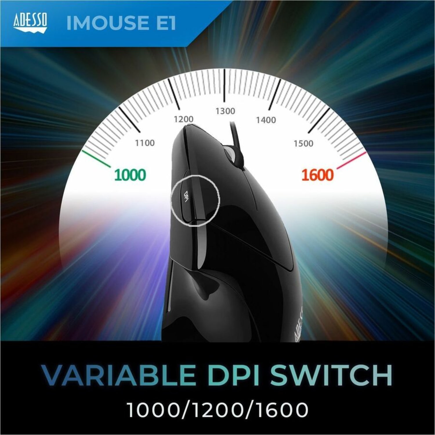 Adesso iMouse E1 USB Illuminated Vertical Ergonomic  Optical Mouse, Glossy Black - Image 5