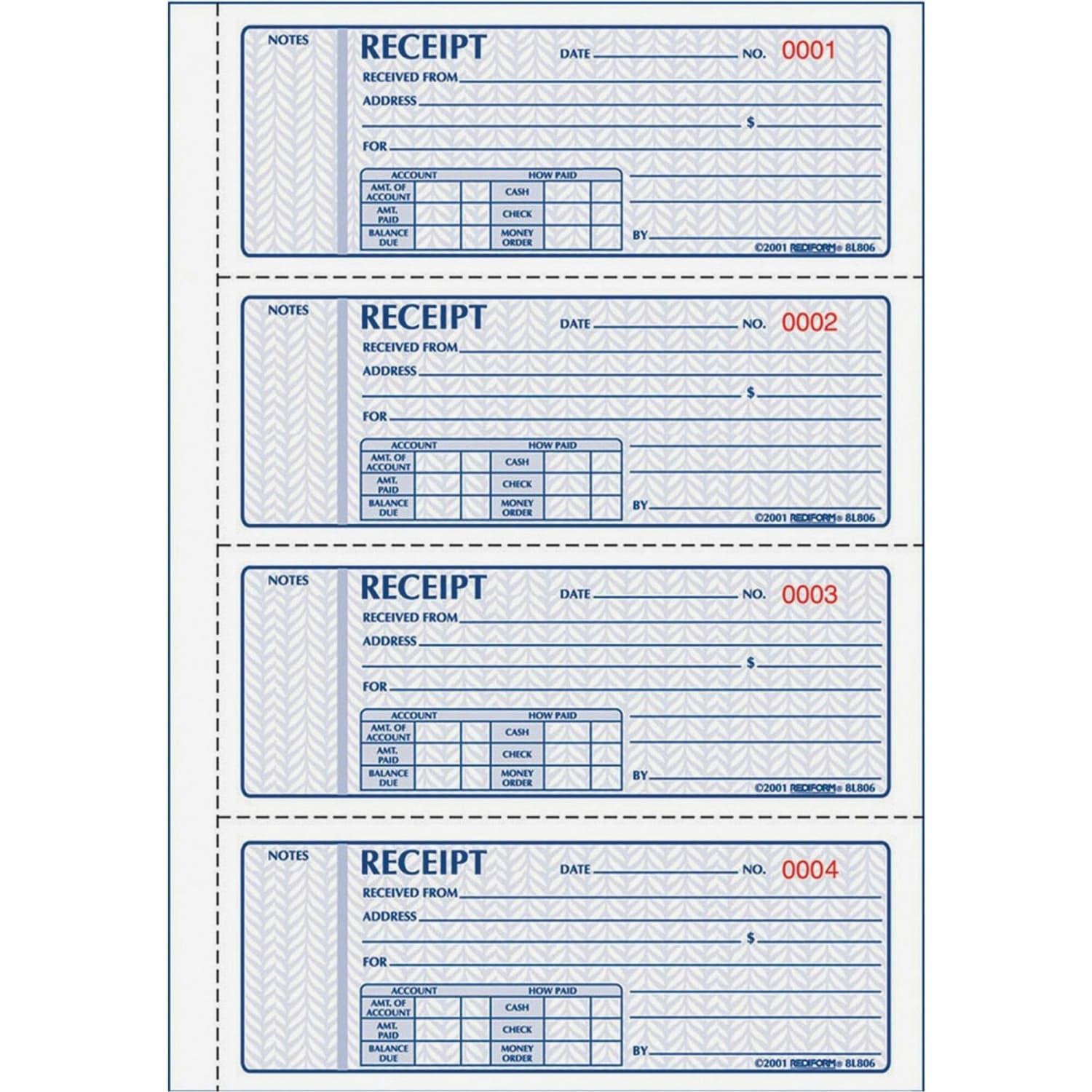 Rediform Receipt Money Collection Forms - 200 Sheet(s) - Book Bound - 2 Part - Carbonless Copy - 7in x 2.75in Sheet Size - Assorted Sheet(s) - 1 Each - Image 3