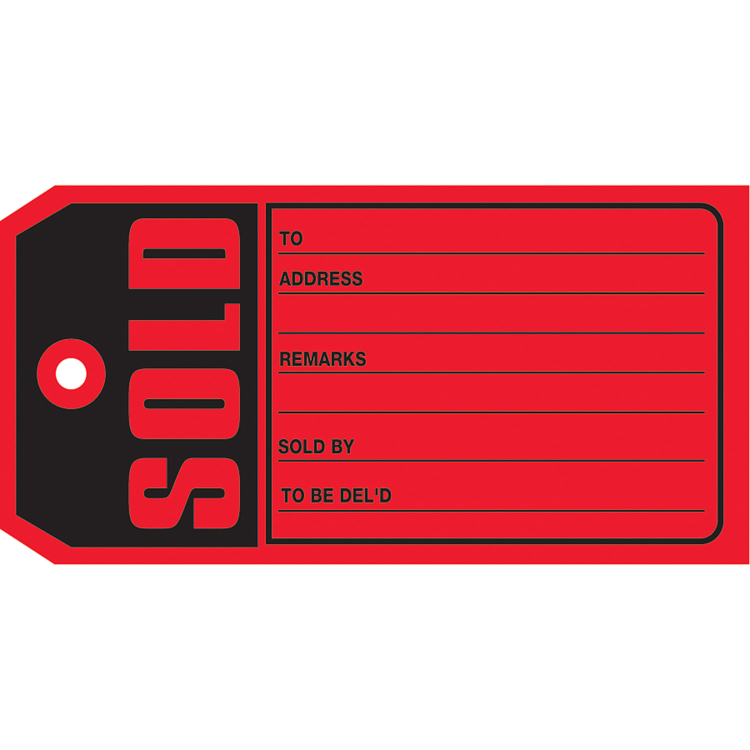 Partners Brand "Sold" Tags, #5, 4 3/4in x 2 3/8in, Red, Box Of 500
