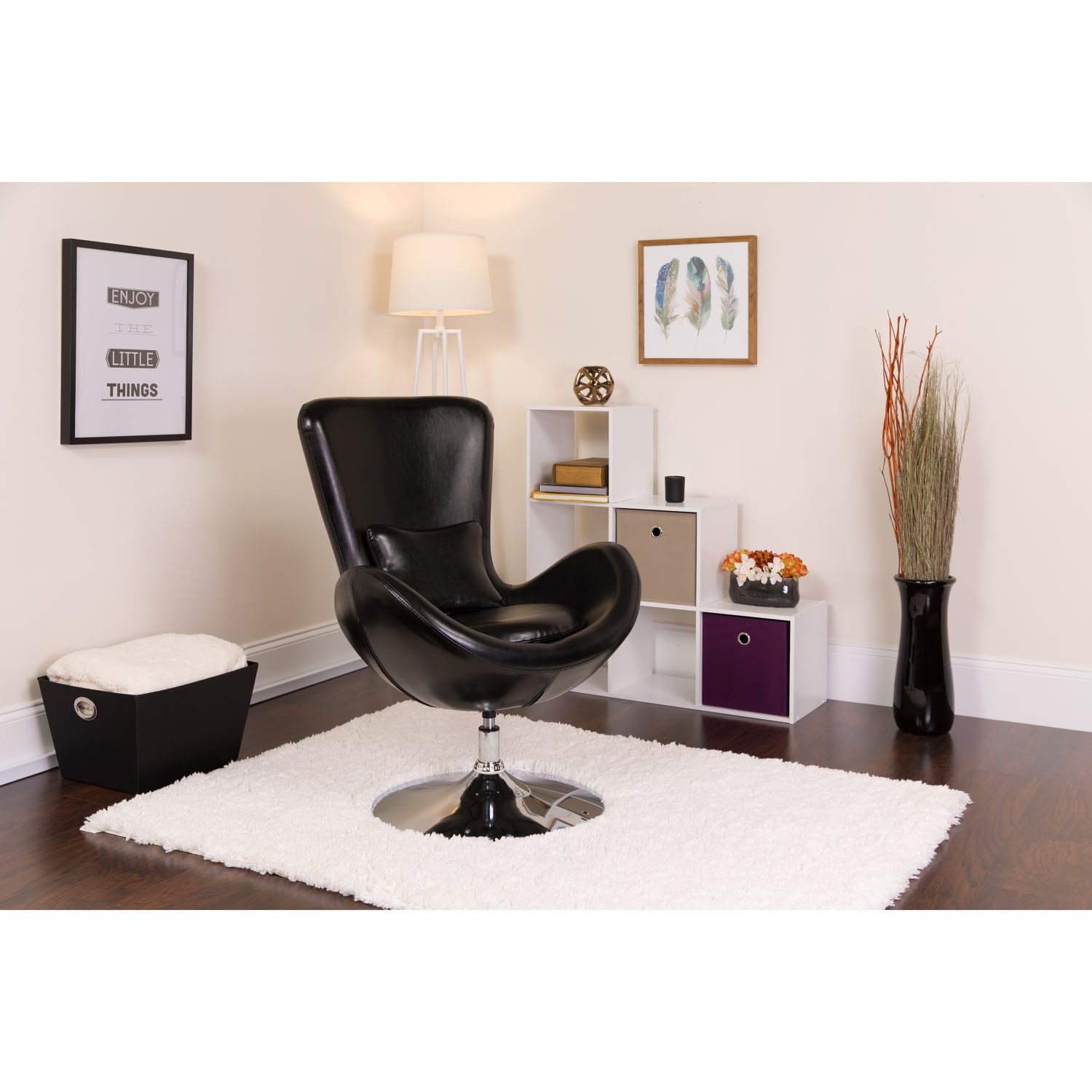 Flash Furniture Egg Side Faux Leather Reception Chair With Bowed Seat, Black LeatherSoft - Image 3