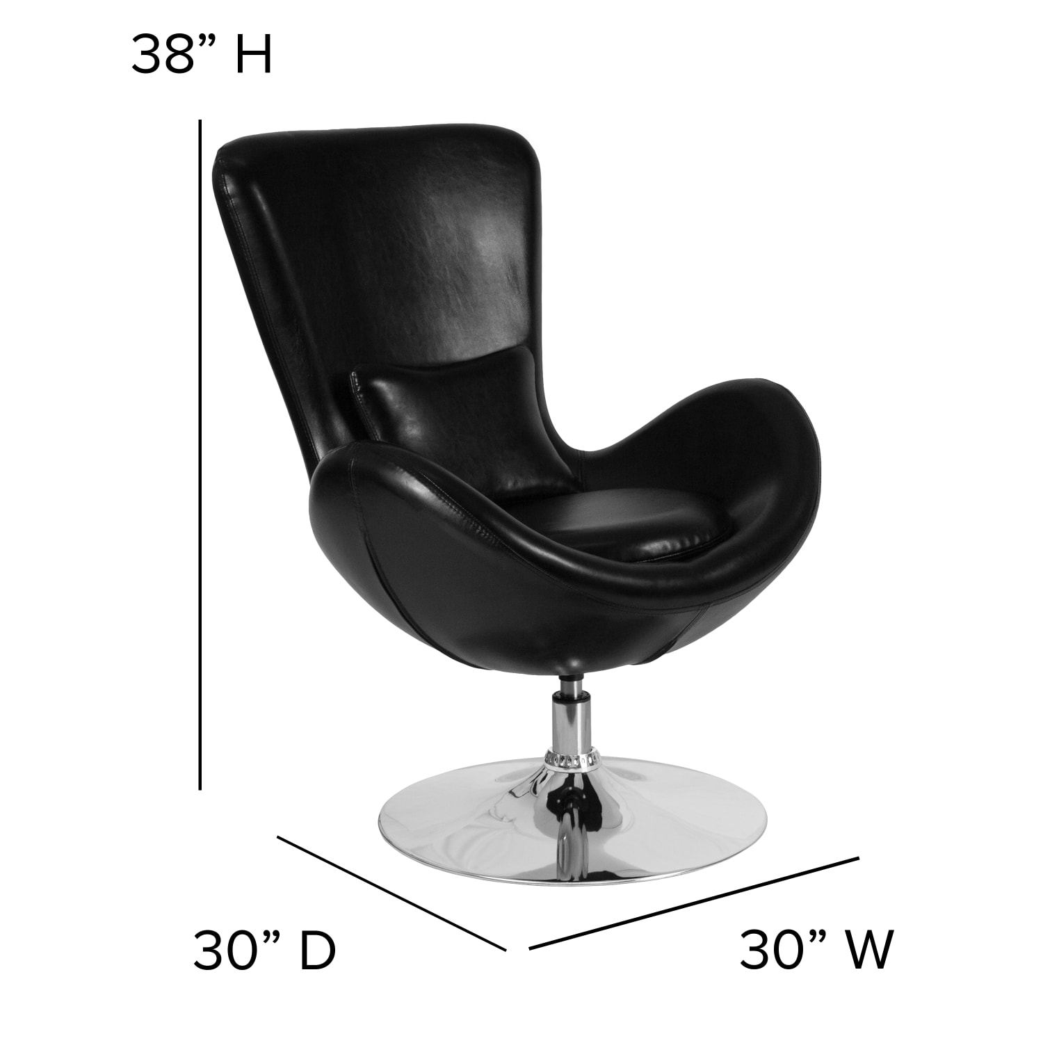 Flash Furniture Egg Side Faux Leather Reception Chair With Bowed Seat, Black LeatherSoft - Image 5