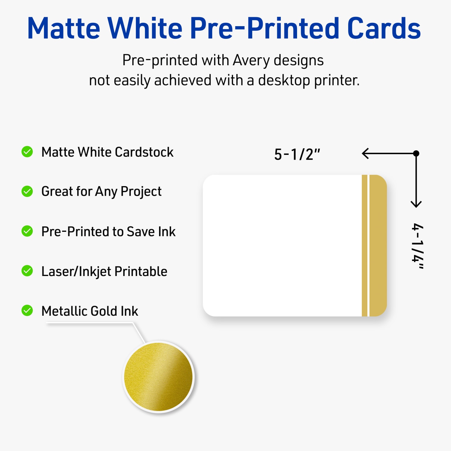 Avery Printable Postcards With Sure Feed Technology, 4.25in x 5-1/2in, Matte White With Preprinted Gold Double-Dipped Edge, Pack Of 20 - Image 4