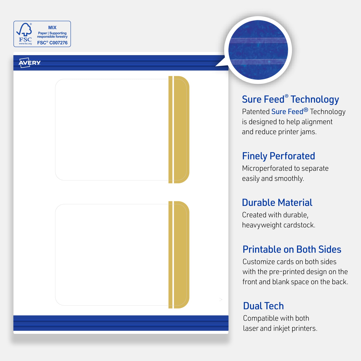 Avery Printable Postcards With Sure Feed Technology, 4.25in x 5-1/2in, Matte White With Preprinted Gold Double-Dipped Edge, Pack Of 20 - Image 5
