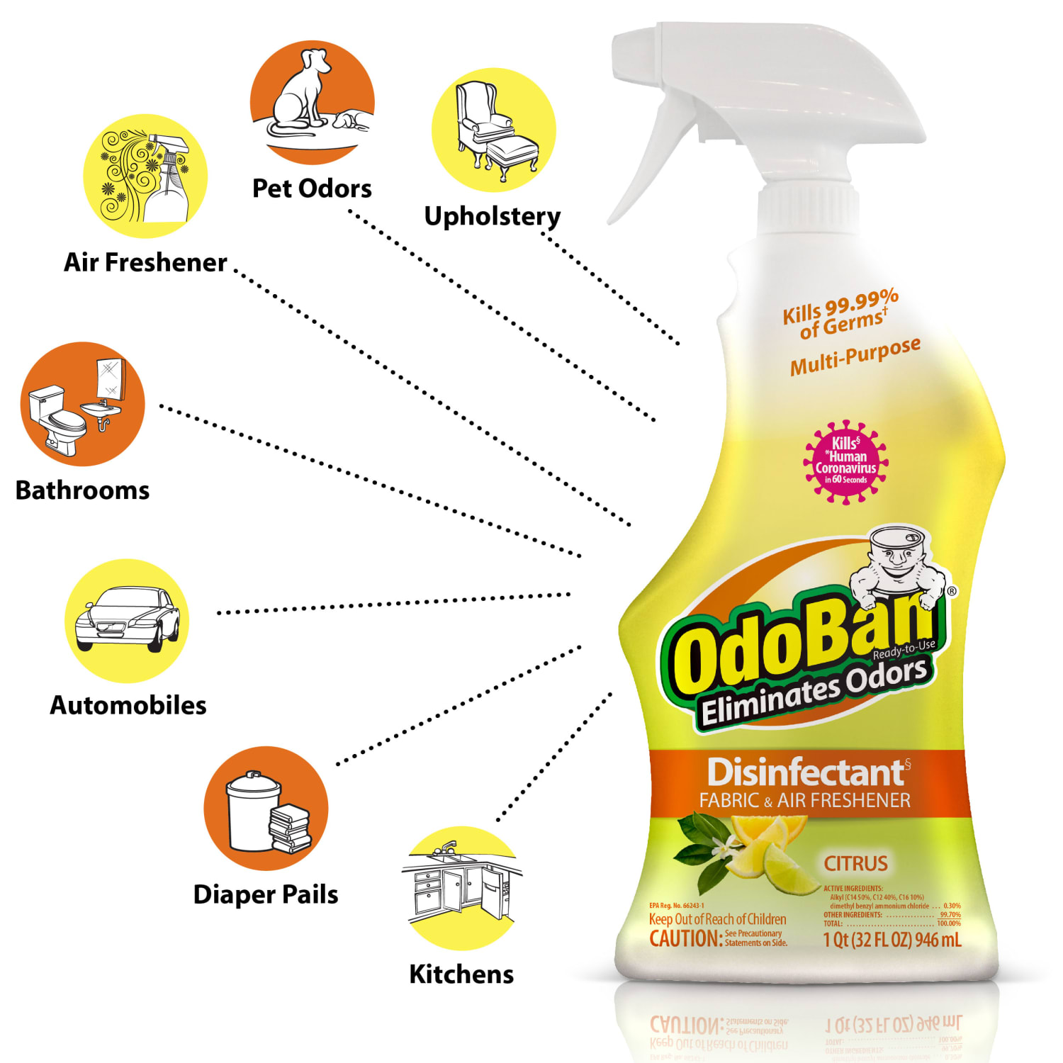 OdoBan Ready-To-Use Disinfectant And Odor Eliminator, 32 Oz Spray/1 Gallon Concentrate, Citrus Scent - Image 5