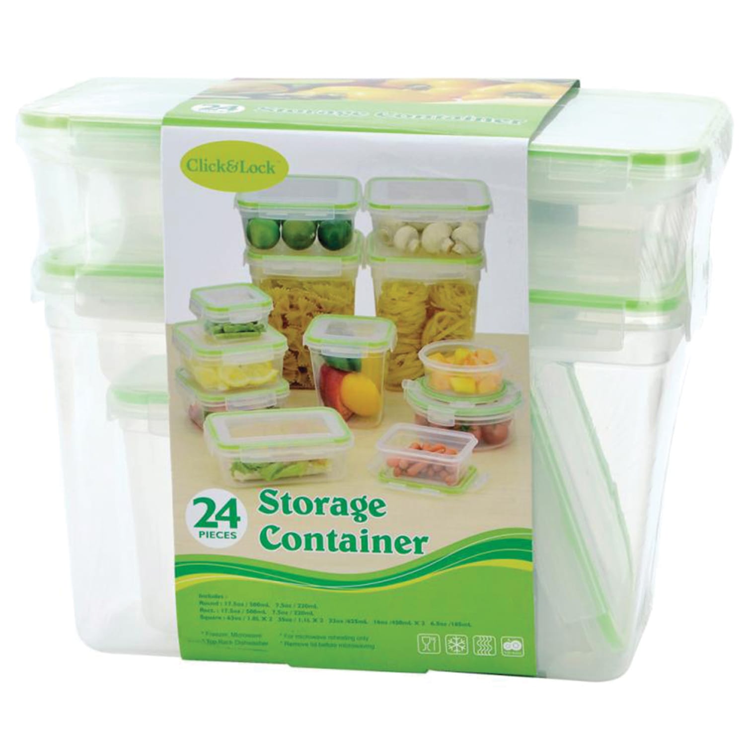 EuroHome 22-Piece Click-And-Lock Storage Container Set, Clear/Green - Image 3