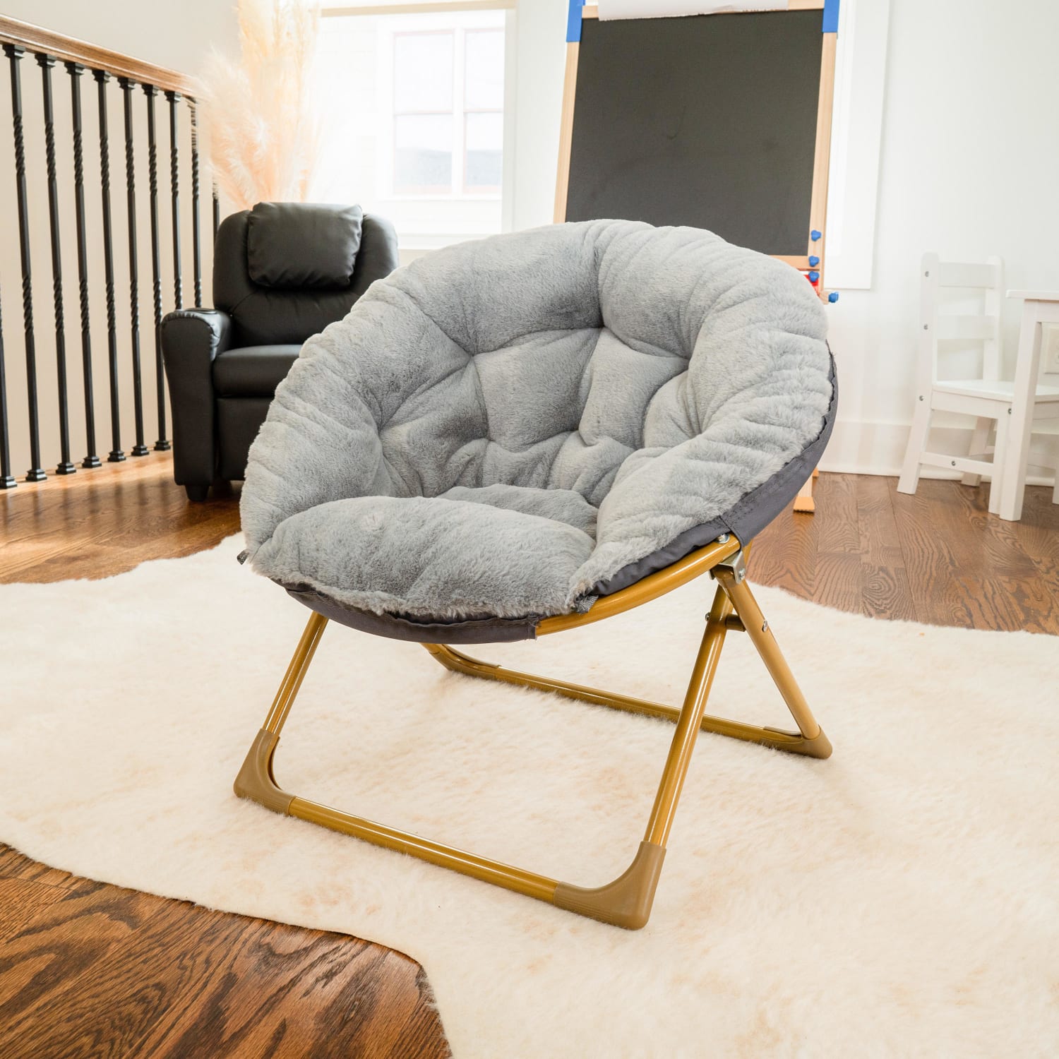 Flash Furniture Gwen 23in Kids Cozy Mini Folding Saucer Chair Faux Fur Moon Chair for Toddlers and Bedroom Gray Faux FurSoft Gold Frame PopularChairscom Flash Furniture Gwen 23in Kids Cozy Mini Folding Saucer Chair Faux Fur Moon Chair for Toddlers and Bedroom Gray Faux FurSoft Gold Frame PopularChairscom