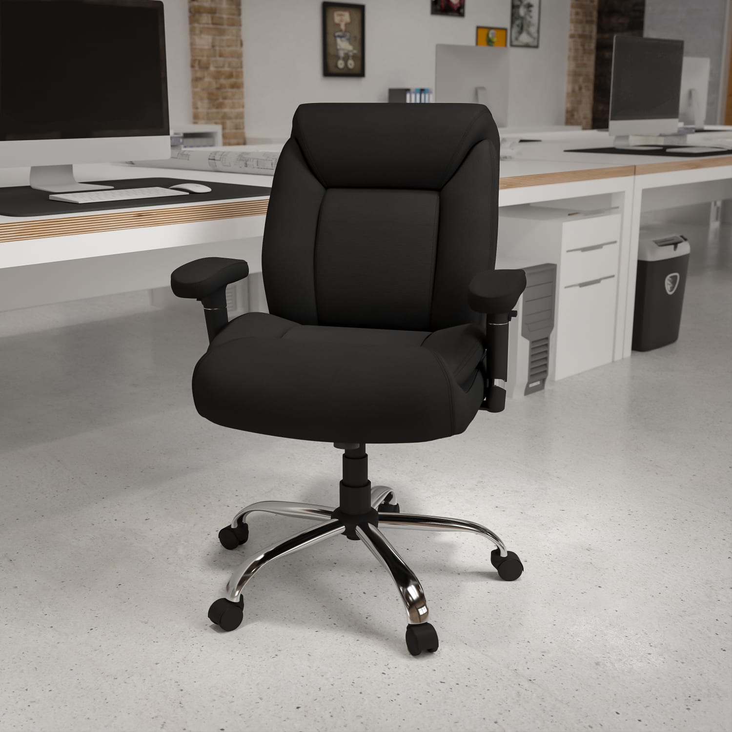 Flash Furniture HERCULES Series Big  Tall 400 lb Rated Swivel Ergonomic Task Office Chair with Deep Tufted Seating and Adjustable Arms BlackChrome PopularChairscom