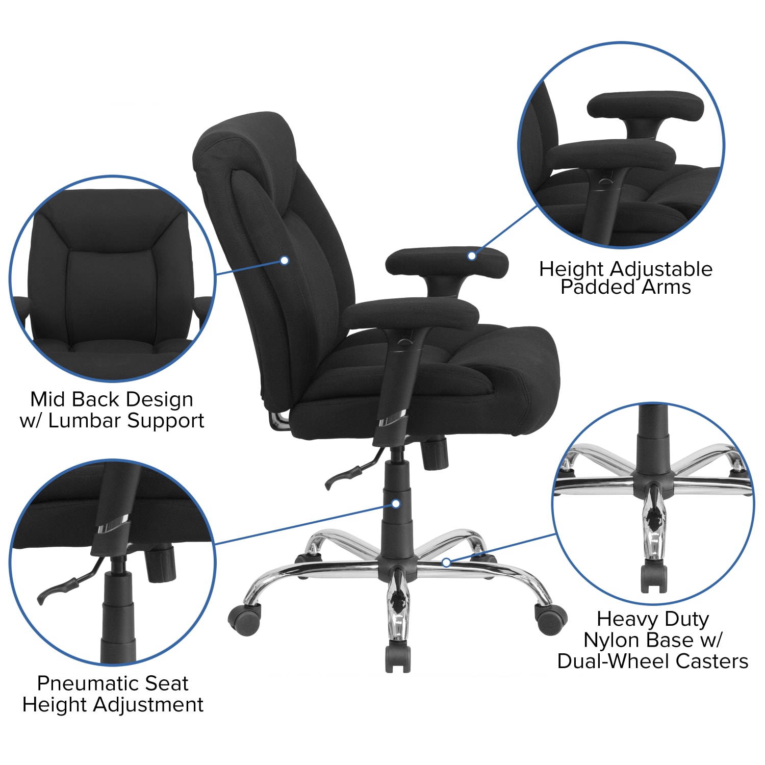 Flash Furniture HERCULES Series Big  Tall 400 lb Rated Swivel Ergonomic Task Office Chair with Deep Tufted Seating and Adjustable Arms BlackChrome PopularChairscom