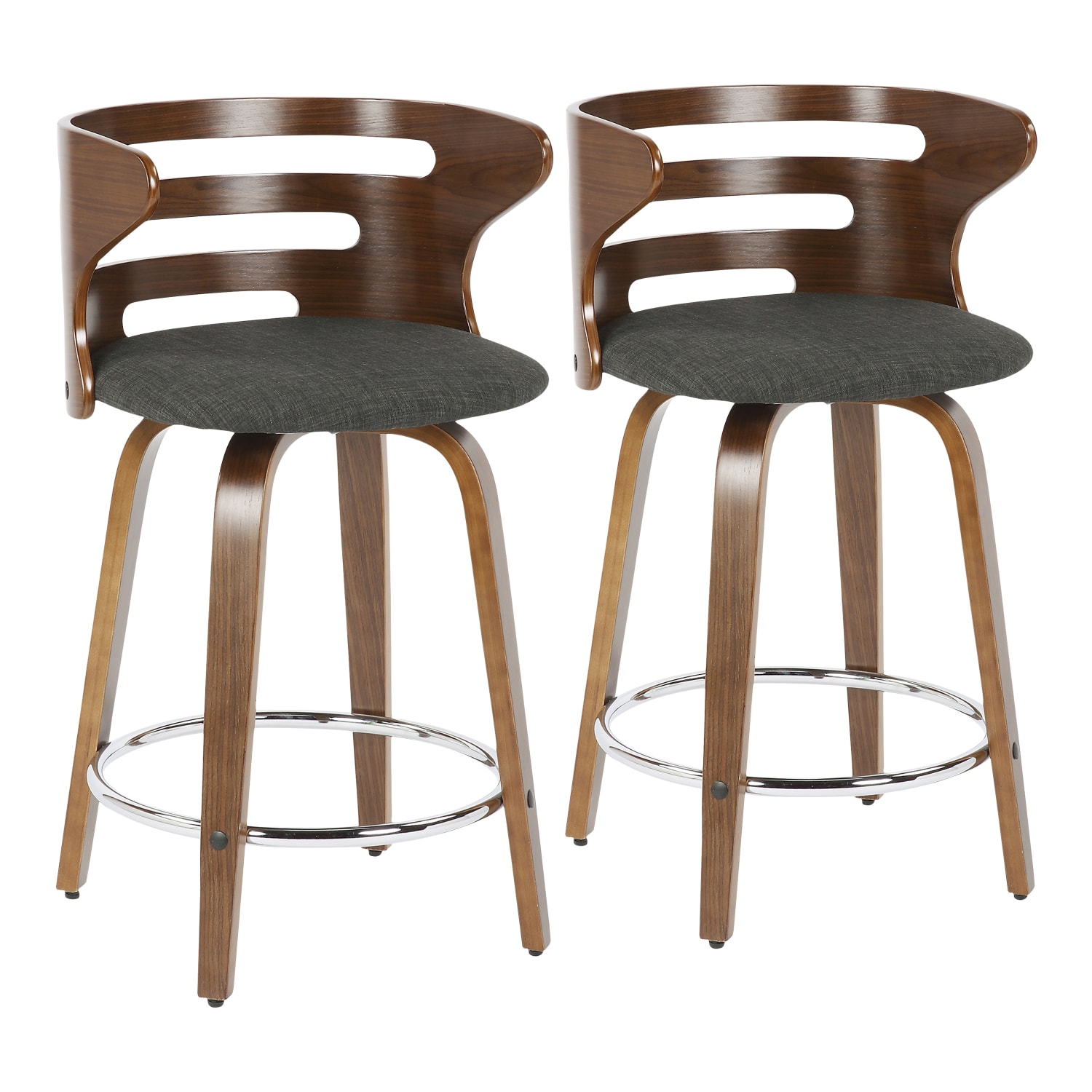 LumiSource Cosini Counter Stools, Charcoal Seat/Walnut Frame, Set Of 2 Stools