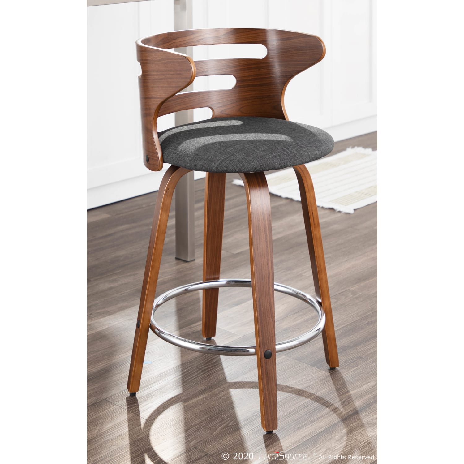LumiSource Cosini Counter Stools, Charcoal Seat/Walnut Frame, Set Of 2 Stools - Image 9