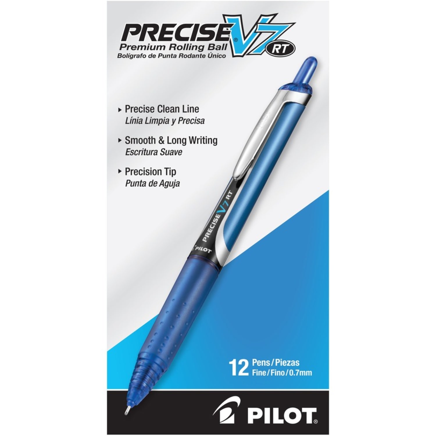 Pilot Precise V7 Liquid Ink Retractable Rollerball Pens, Fine Point, 0.7 mm, Assorted Barrels, Blue Ink, Pack Of 12 Pens - Image 5